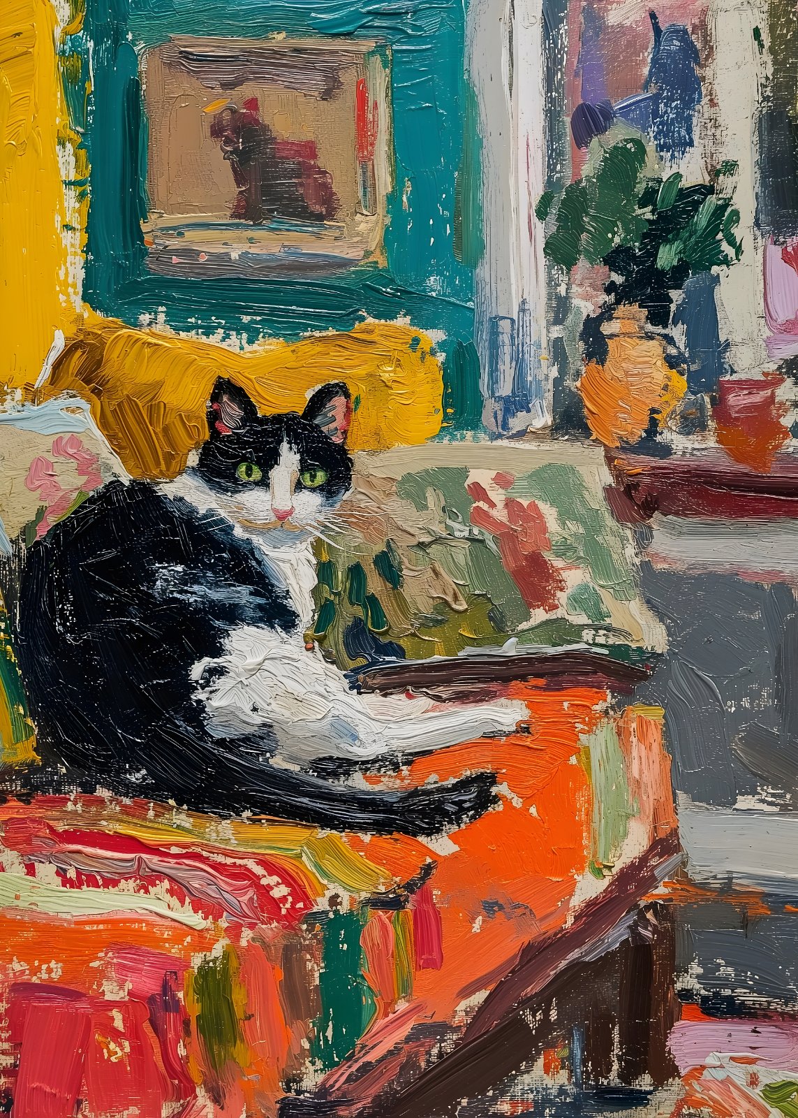 Impasto Black and White Cat Oil Painting Poster - Tuxedo Cat Poster — Poster