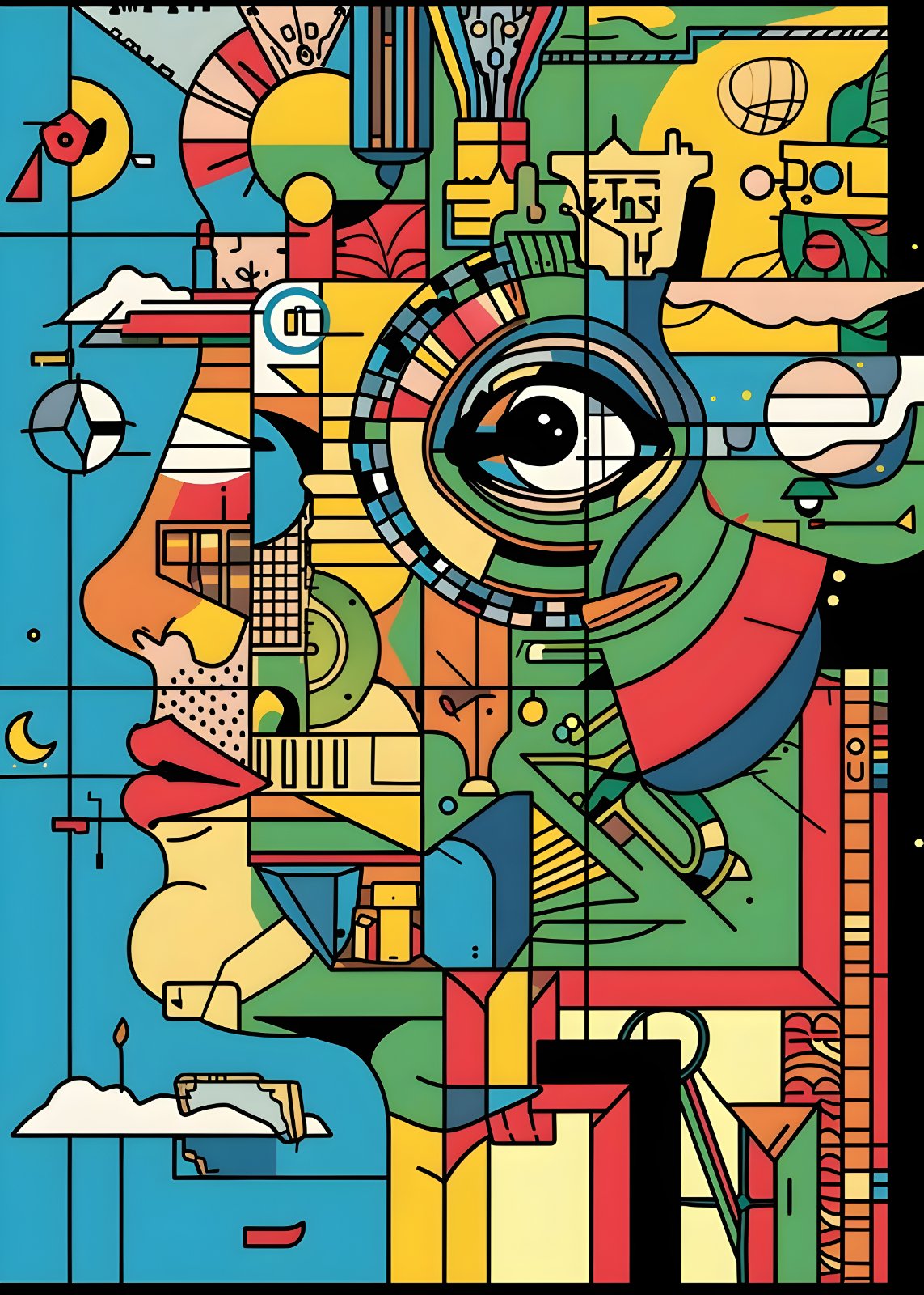 Modern Cubist Abstract Portrait Poster - Colorful Geometric Face Poster — Poster