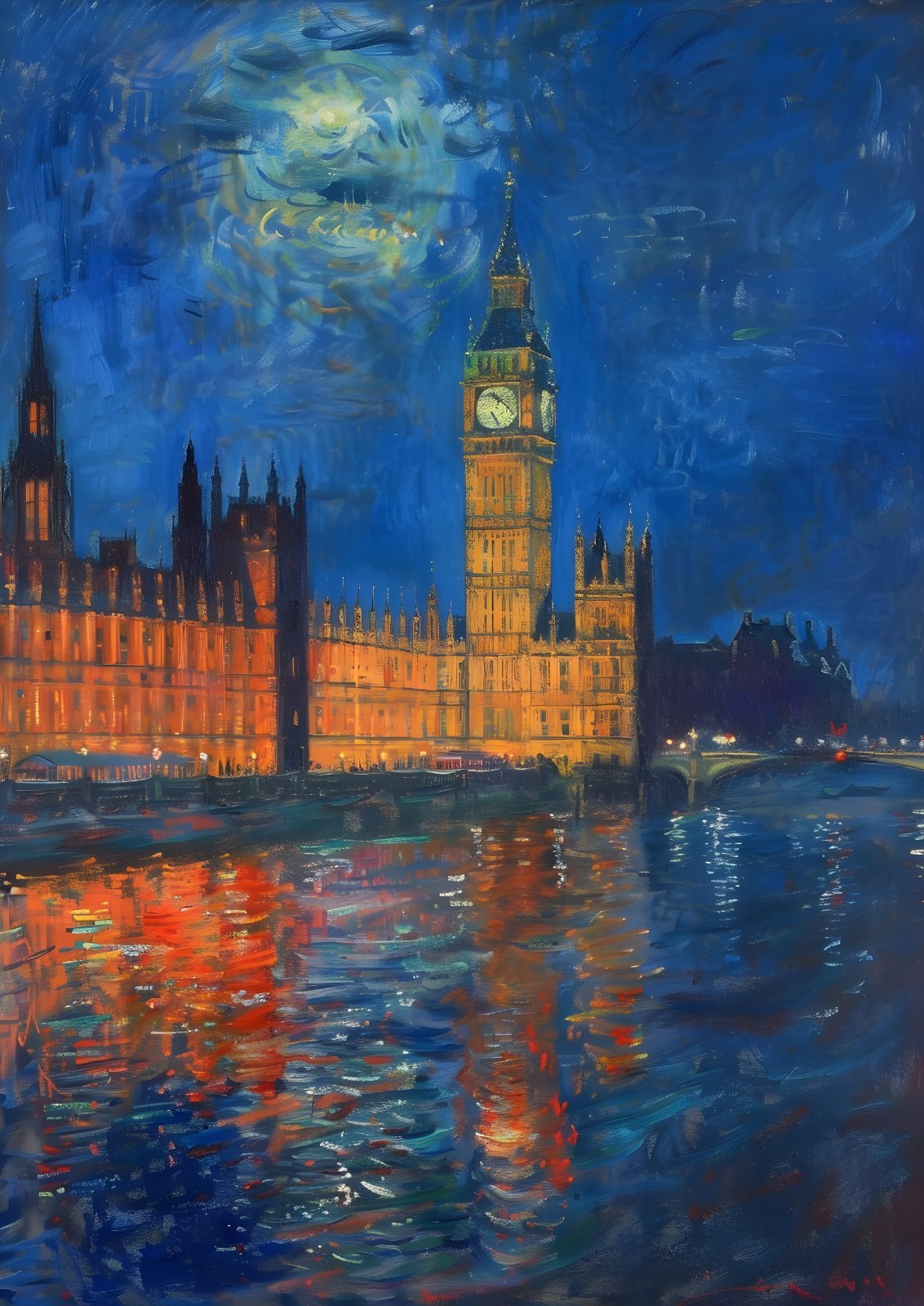 Van Gogh Style Big Ben Poster | Starry Night London Parliament Painting Print — Poster
