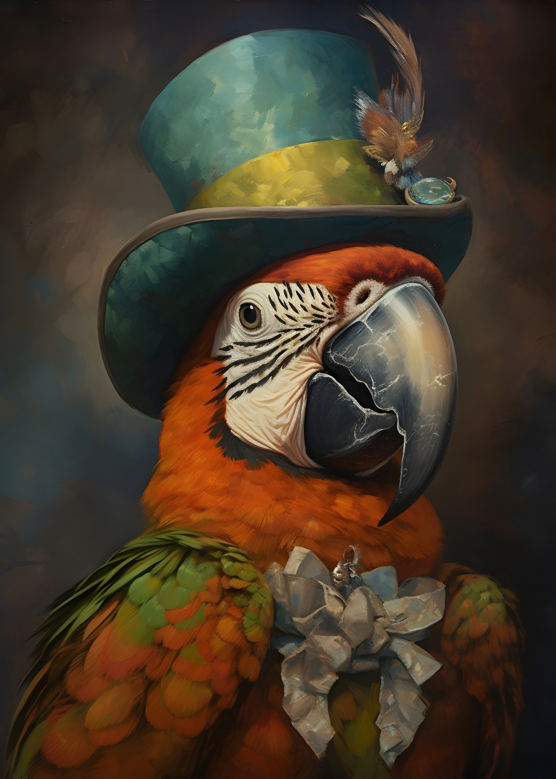 Anthropomorphic Macaw Parrot Poster, Dapper Bird in Top Hat Oil Painting Poster, Whimsical Victorian Animal Decor — Poster