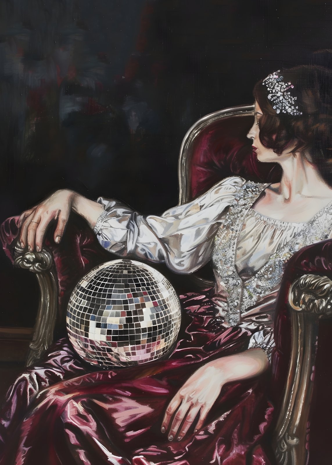 Vintage Glamour Disco Ball Oil Painting Poster - Elegant Queen Poster — Poster