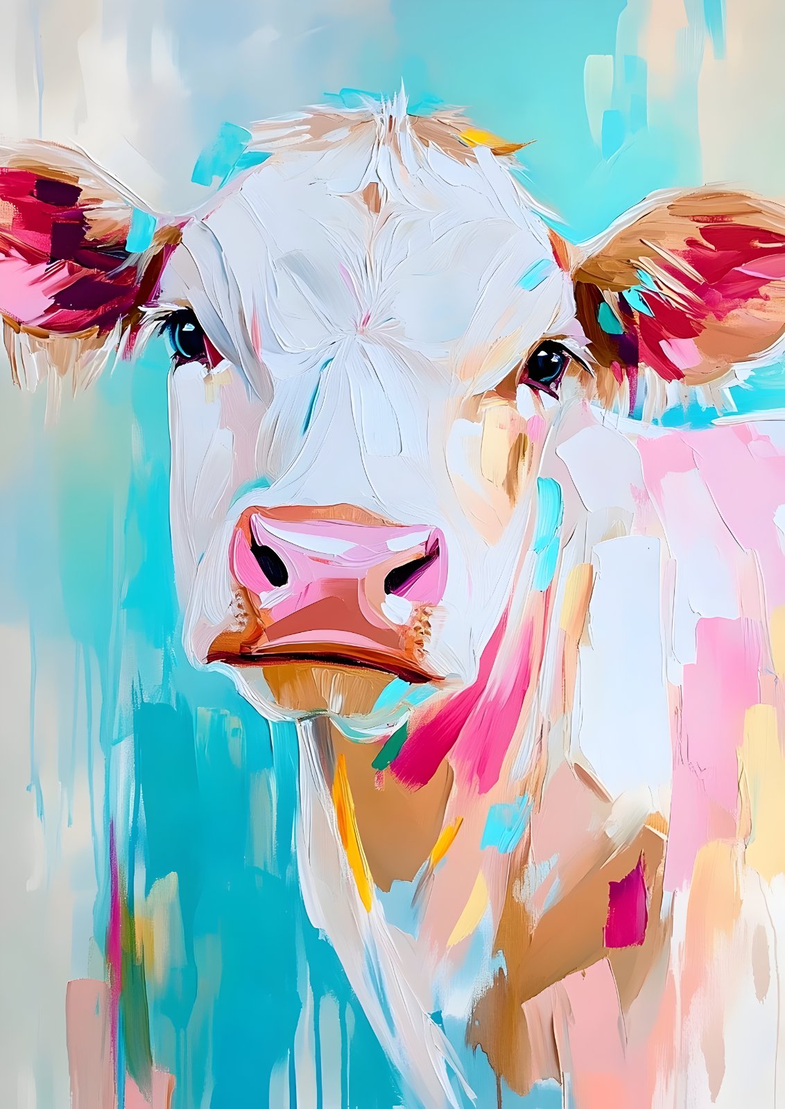 Colorful Cow Poster - Vibrant Abstract Poster, Modern Farmhouse Decor — Poster