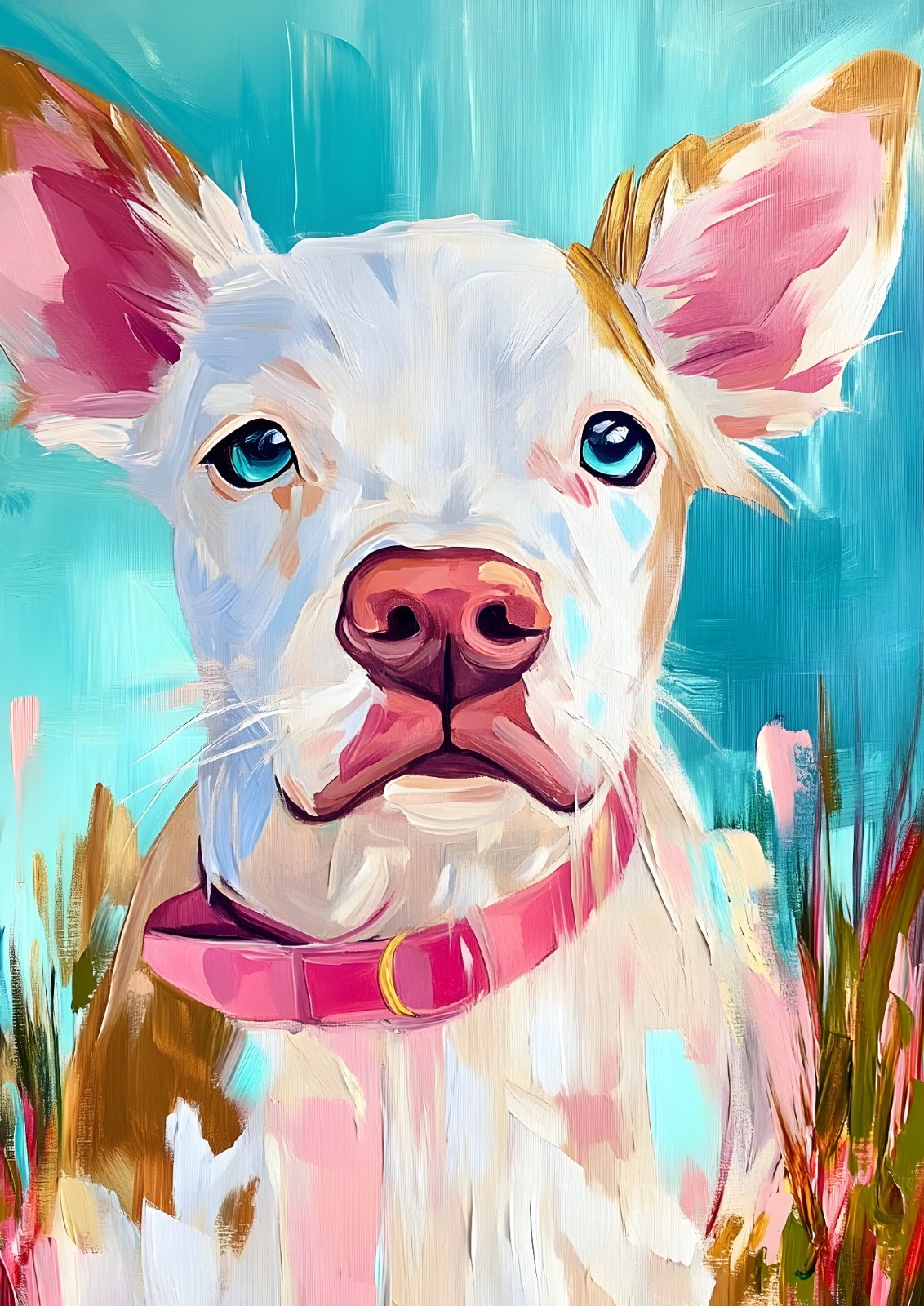 Colorful Dog Portrait Poster - Modern Impressionist Puppy Painting Print - Cute White & Brown Dog Art for Living Room Decor — Poster