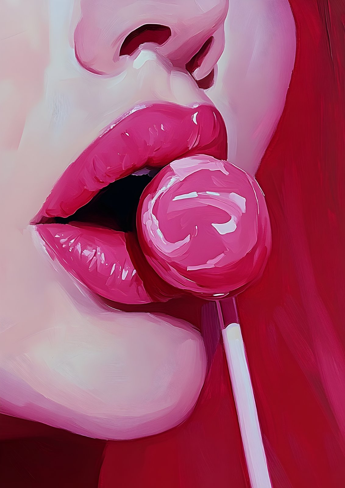 Pop Art Pink Lips and Lollipop Poster - Modern Glossy Lip Poster for Contemporary Home Decor — Poster
