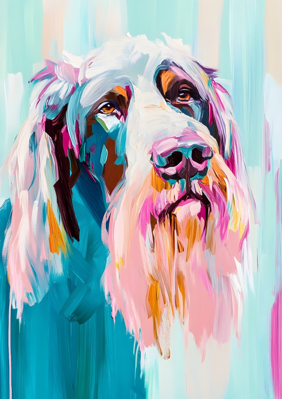 Colorful Dog Poster, Abstract Labradoodle Poster, Vibrant Pet Portrait Painting, Modern Dog Lover Gift, Shaggy Dog Colorful Art Poster — Poster