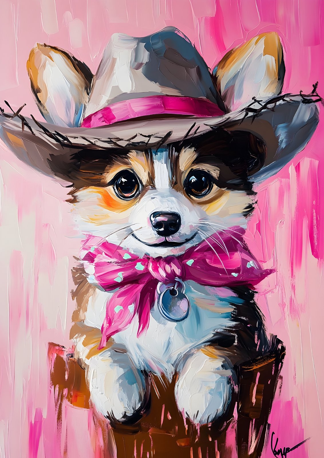 Cute Corgi Puppy Cowboy Poster - Western Dog Poster Painting — Poster