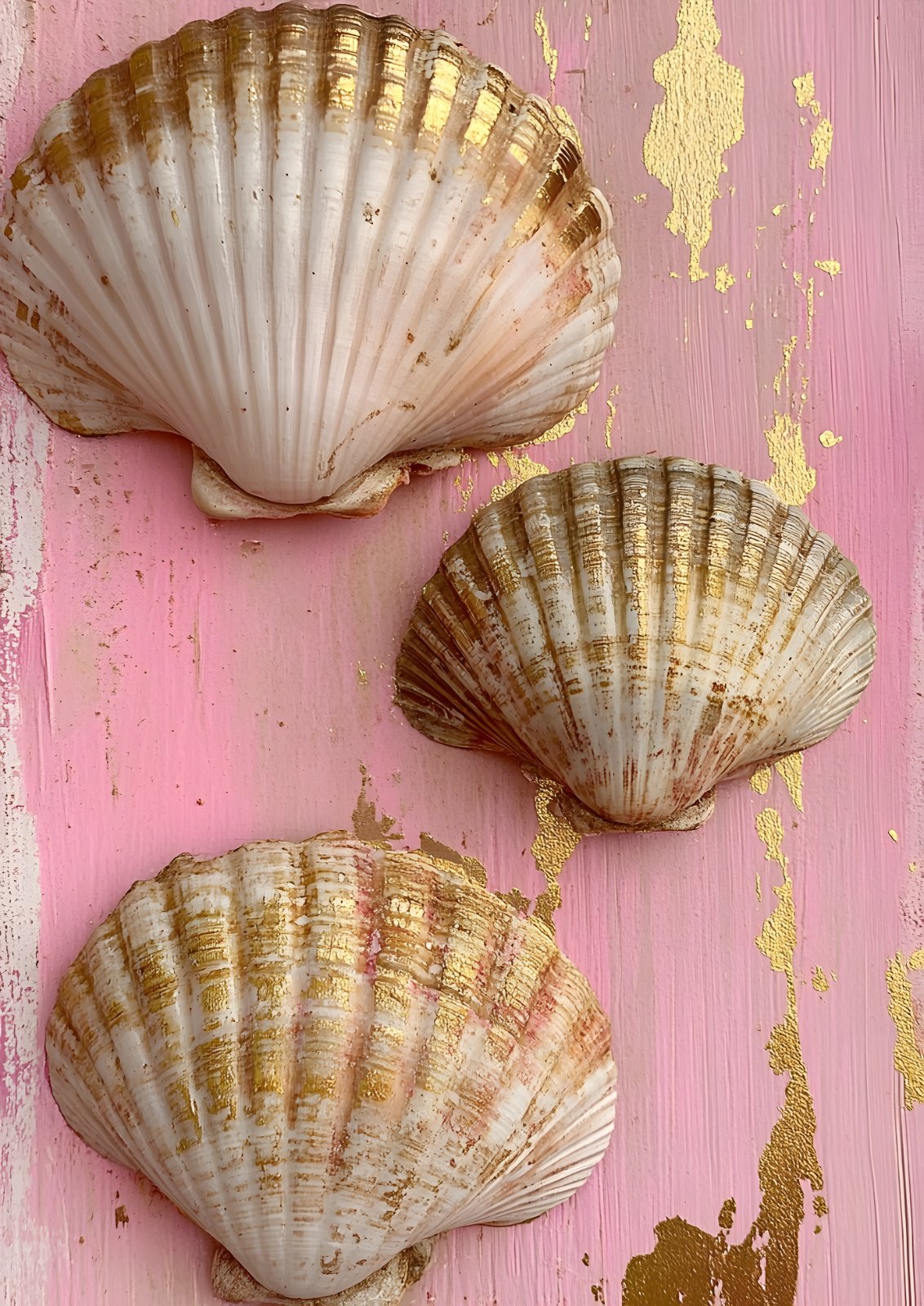 Gold Foil Scallop Shell Poster on Pink Background – Coastal Chic Coastal Decor – Set of 3 Seashell Poster — Poster