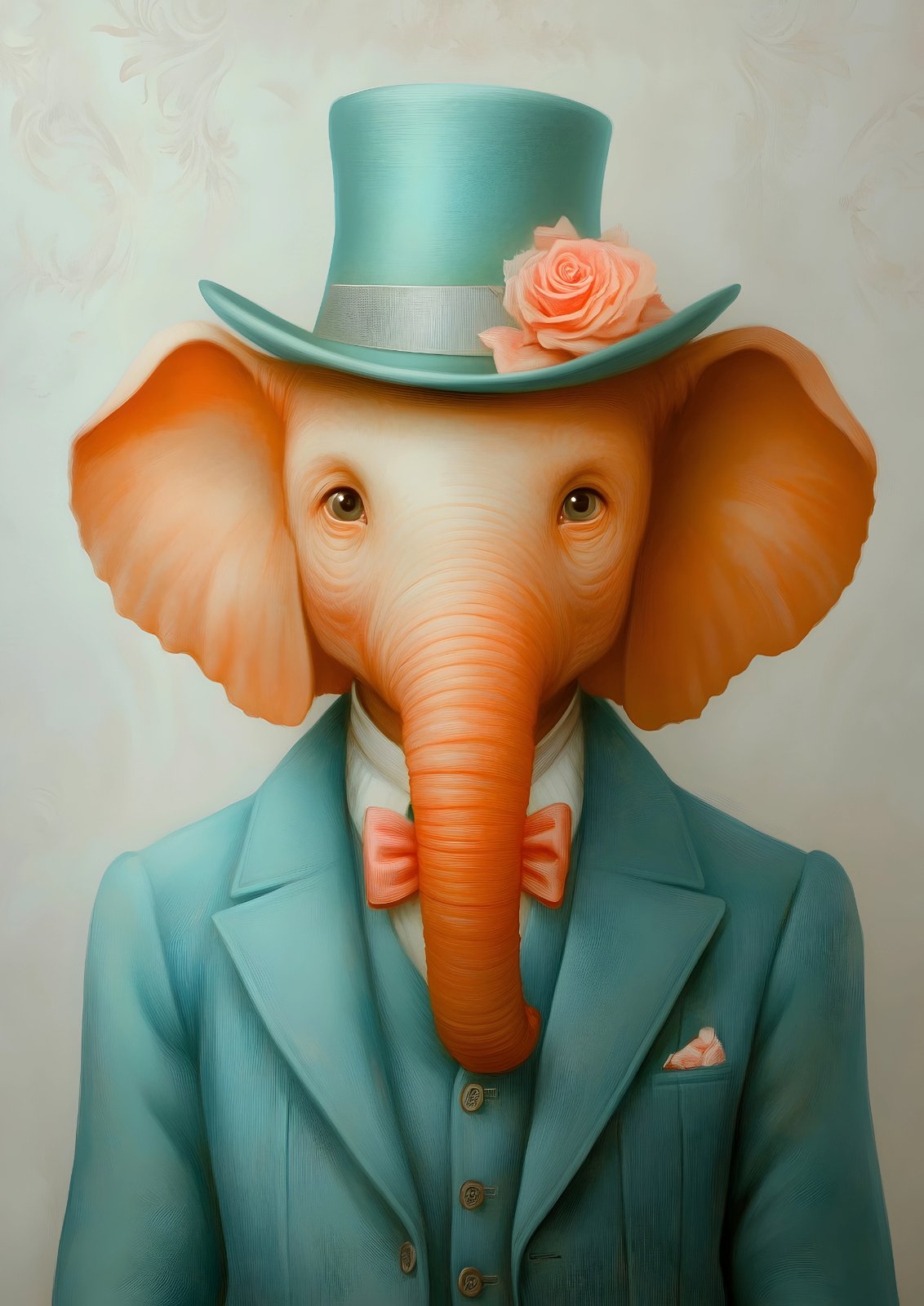 Dapper Elephant Poster | Whimsical Surreal Animal Portrait Poster — Poster