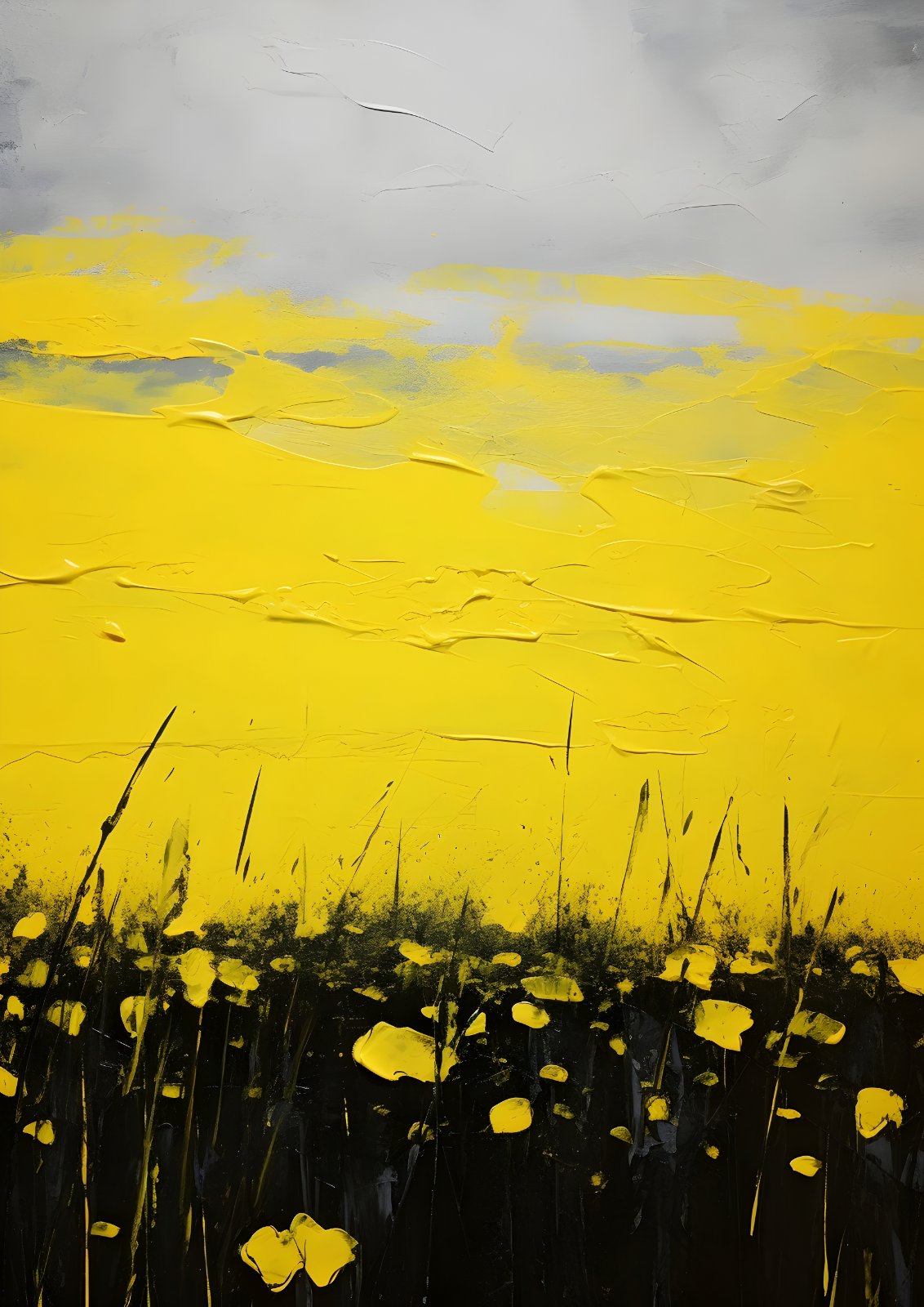  Abstract Yellow Field Poster | Modern Impasto Meadow Painting | Textured Nature Landscape Print — Poster