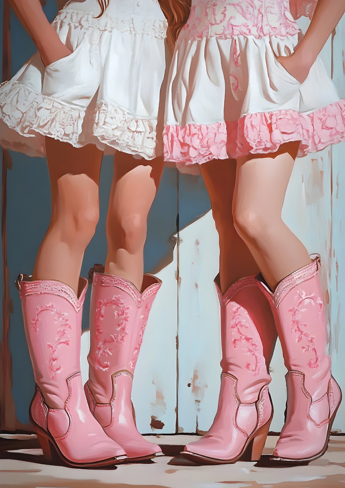 Coquette Pink Cowgirl Boots Poster, Girly Western Aesthetic Poster, Pastel Boho Room Decor — Poster