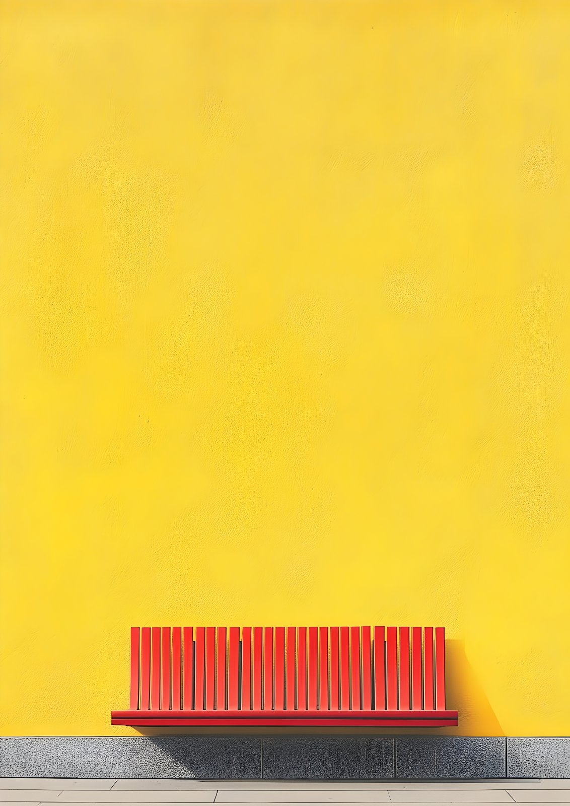 Minimalist Red Bench Poster – Vibrant Yellow Wall Decor, Modern Pop Art Poster, Bold Architectural Photography — Poster