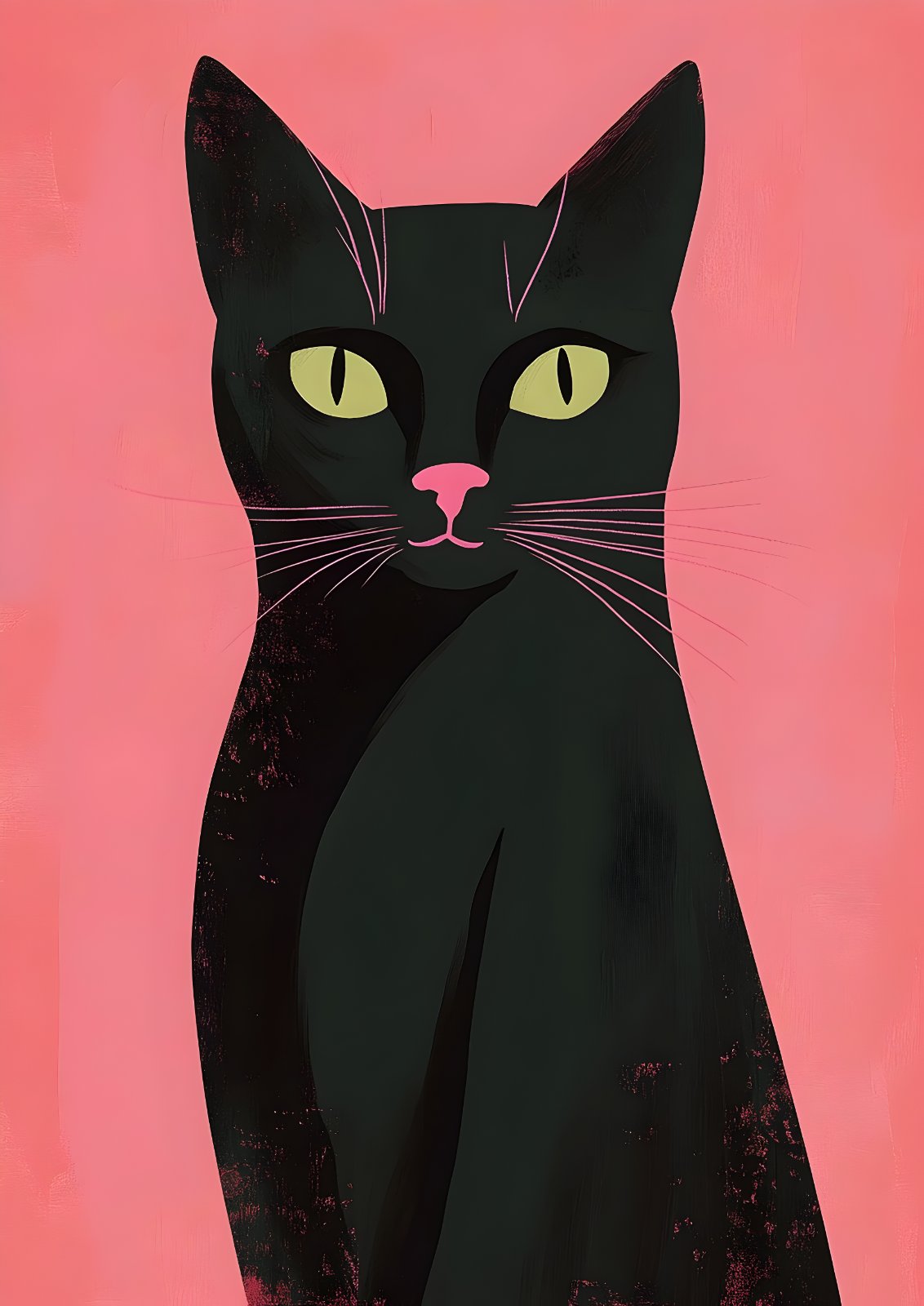 Modern Black Cat Poster – Minimalist Cat Illustration Art Print, Vibrant Pink Background, Contemporary Feline Home Decor — Poster