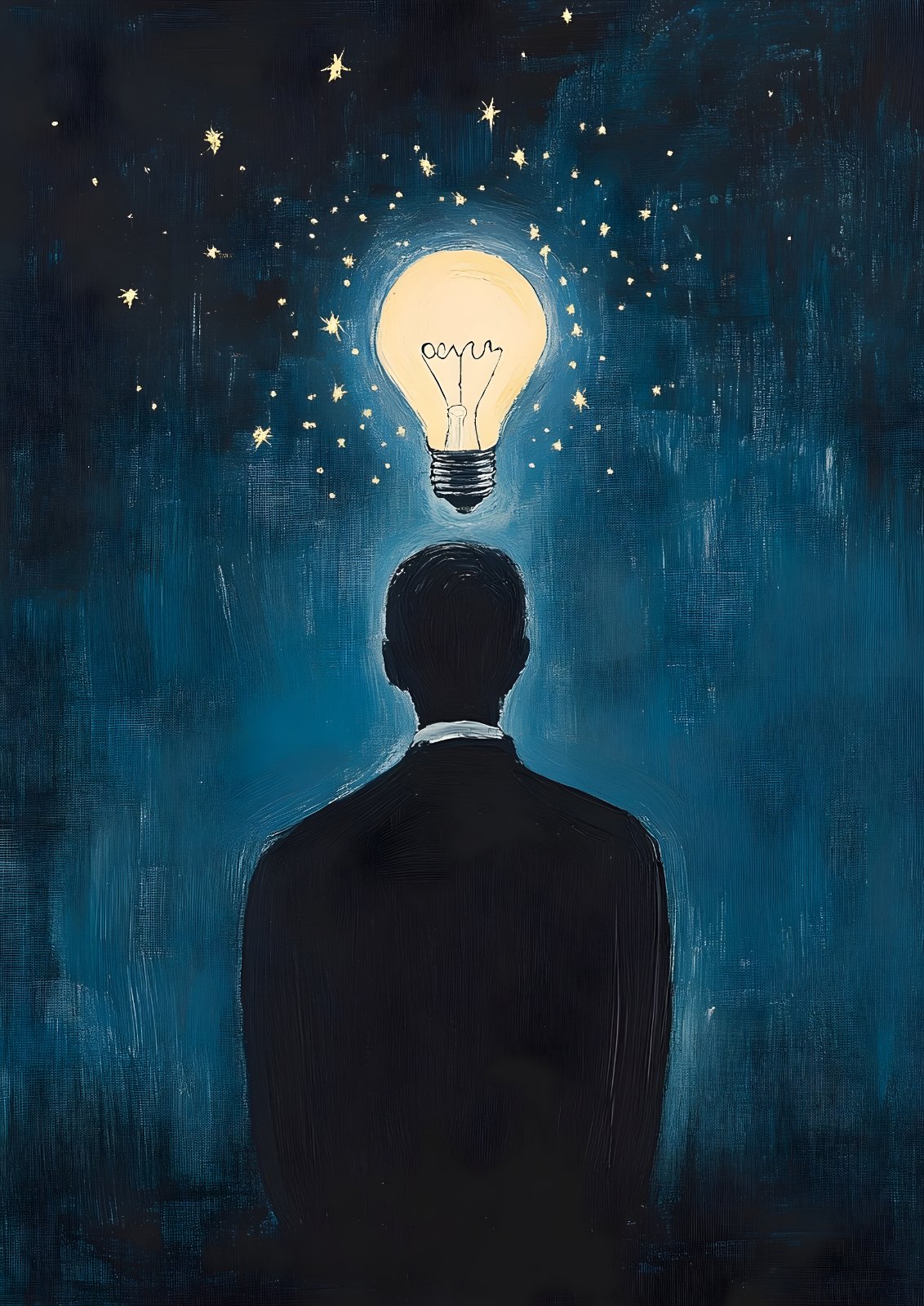 Surreal Thought Leader Poster – Glowing Lightbulb and Starry Night Poster — Poster