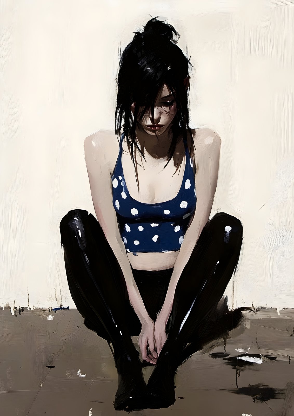 Moody Anime Poster - Edgy Girl Poster, Modern Melancholy Inked Illustration, Dark Aesthetic Fine Art Poster — Poster