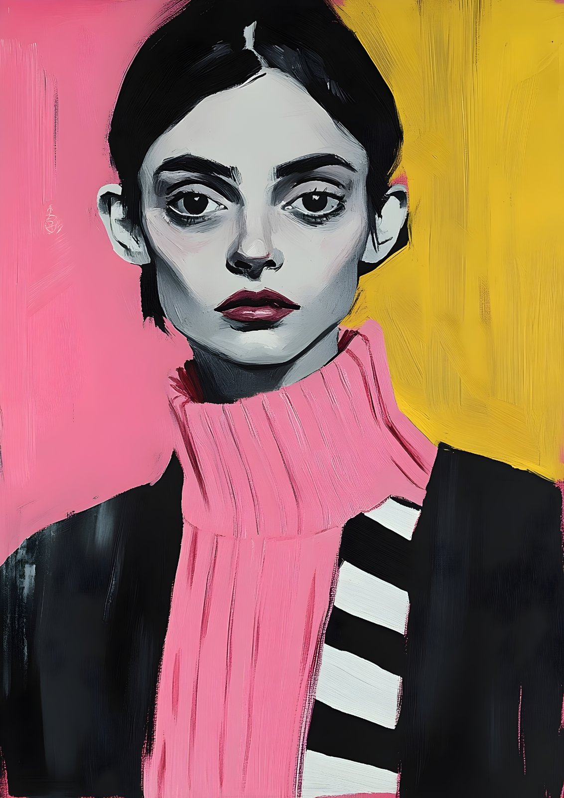 Modern Fashion Woman Portrait Poster - Bold Pink and Yellow Contemporary Pop Art Print — Poster