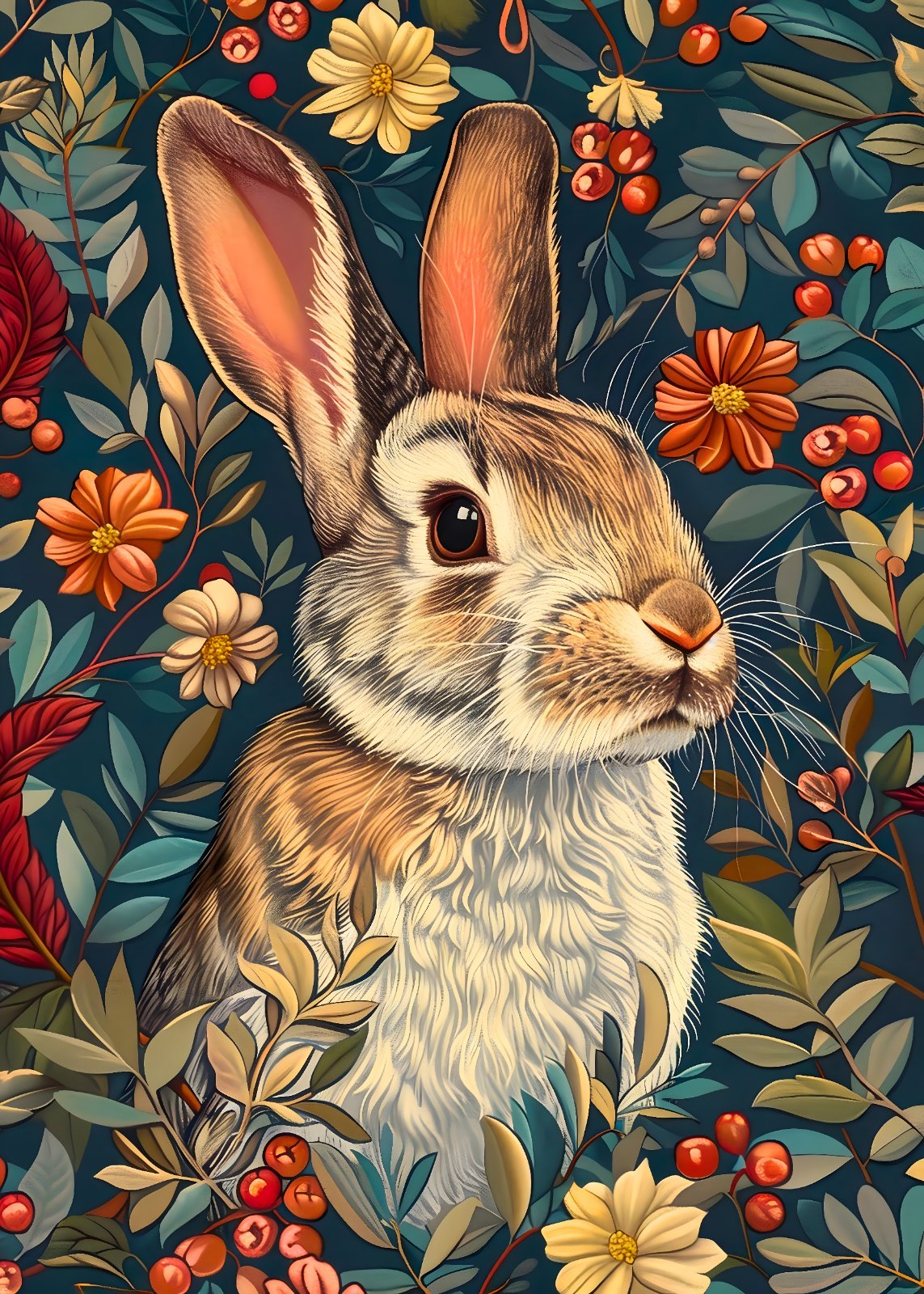 Cottagecore Rabbit Poster | Vintage Floral Bunny Poster | Woodland Nursery Decor — Poster