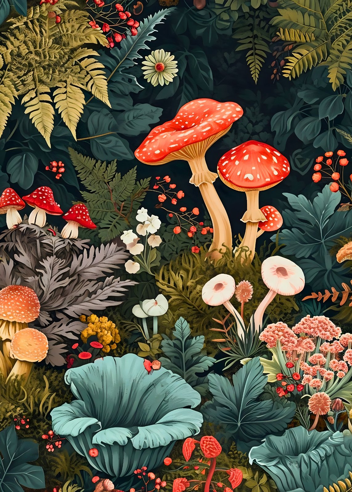 Enchanted Forest Mushroom Poster - Vintage Botanical Forest Floor Poster - Whimsical Woodland Nature Decor for Living Room, Bedroom — Poster