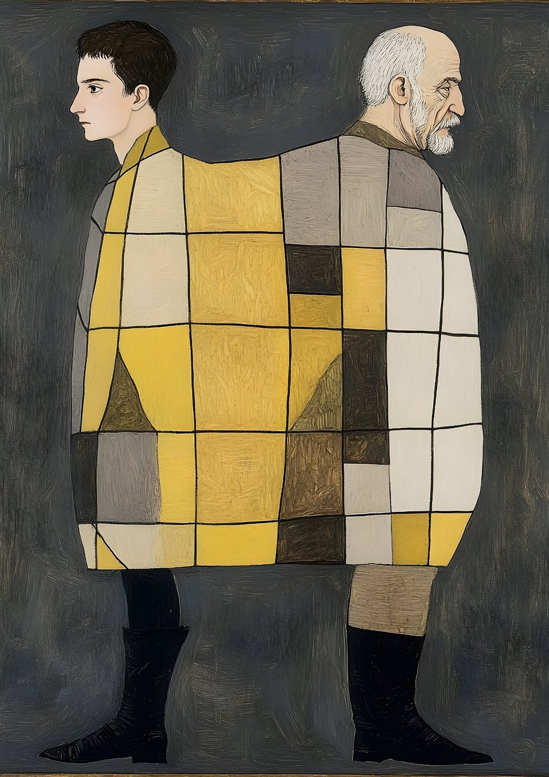 Dual Perspectives Abstract Poster - Modern Yellow & Grey Geometric Fine Art Print — Poster