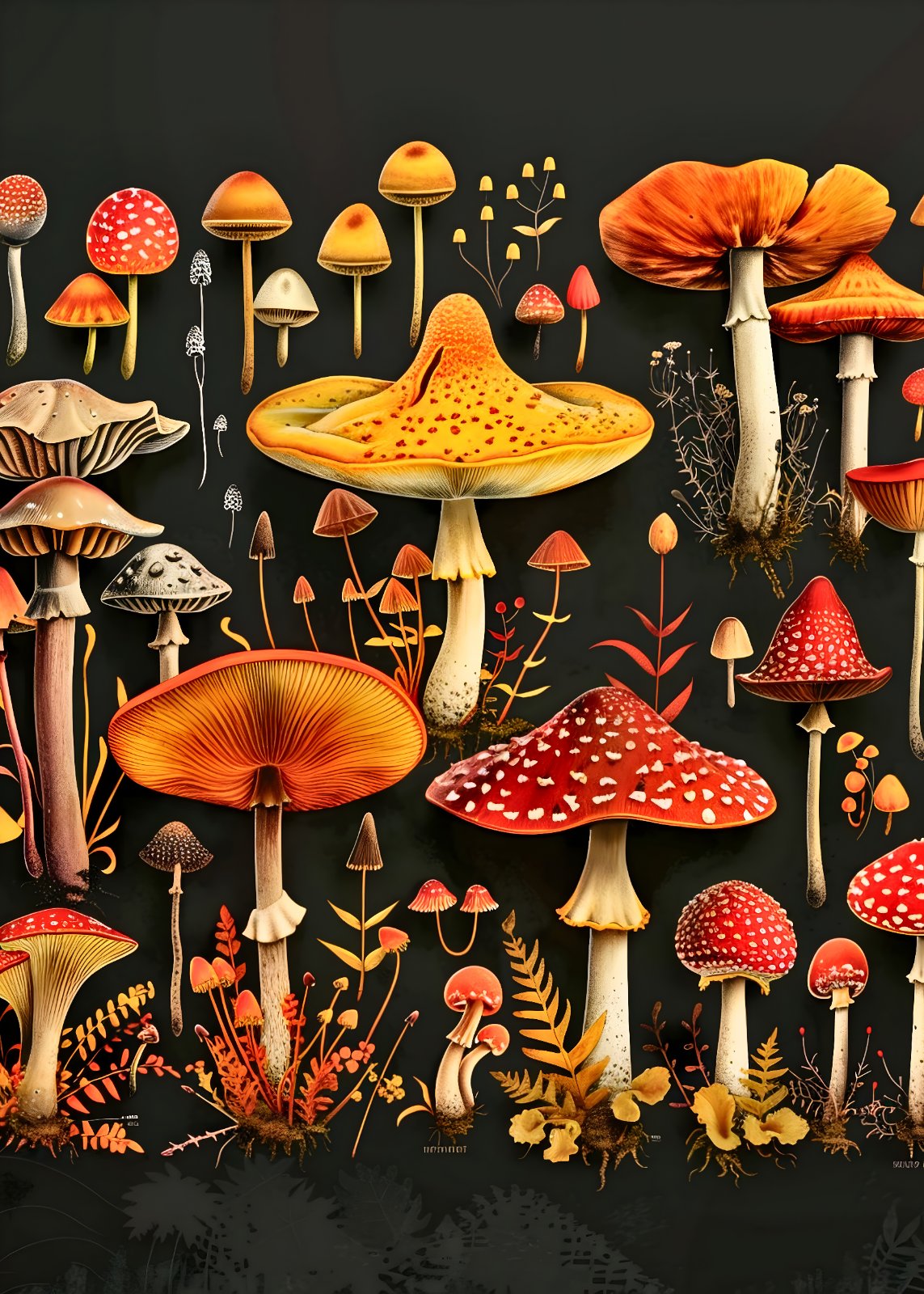 Vintage Botanical Mushroom Poster - Colorful Autumn Fungi Illustration Poster Decor — Poster