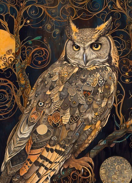  Mystical Great Horned Owl Poster - Intricate Mosaic Art Print — Poster