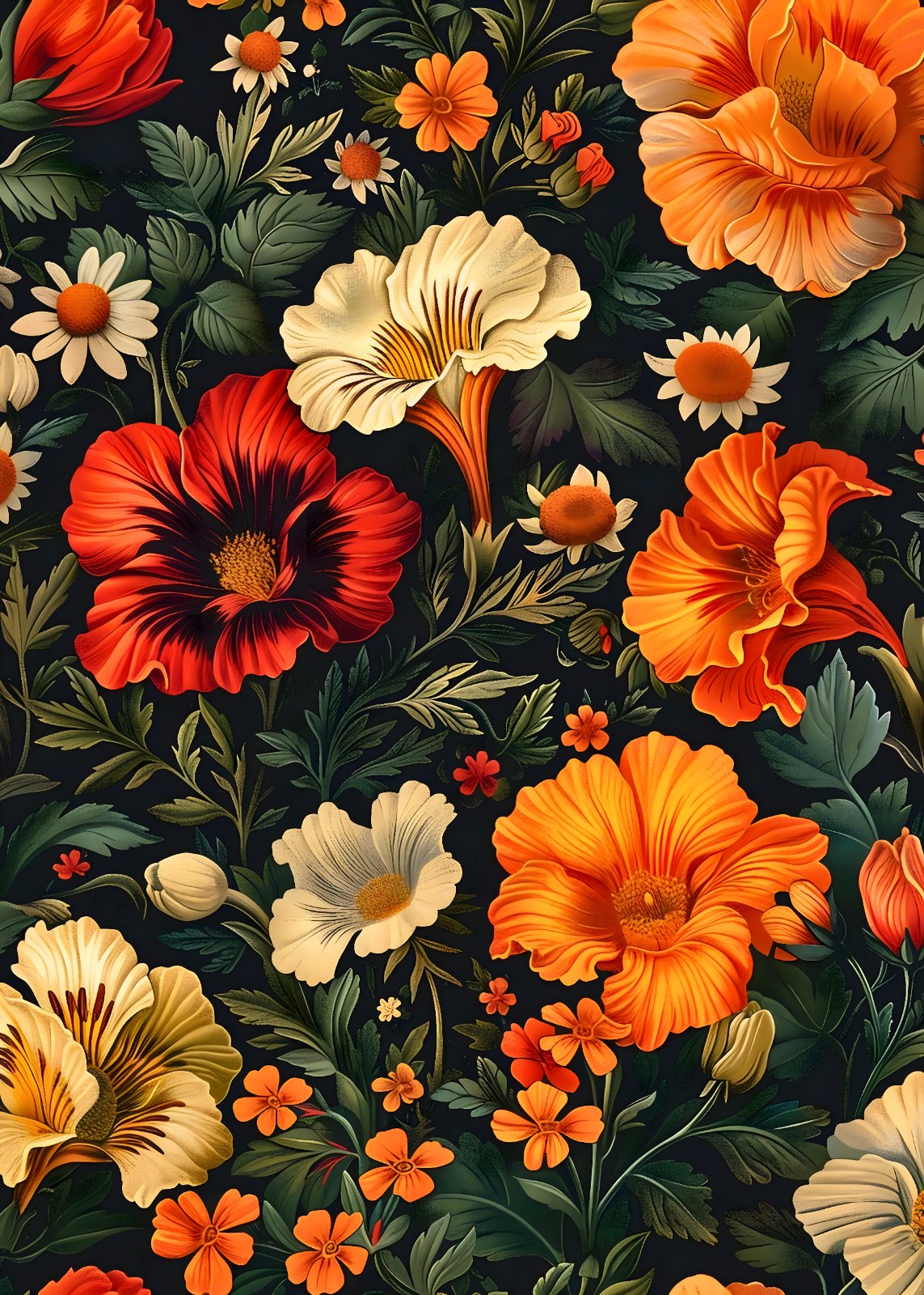 Dark Botanical Floral Poster - Vintage Moody Flowers Poster — Poster