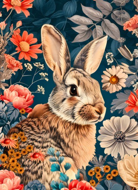 Vintage Rabbit Floral Poster | Whimsical Bunny in Botanical Flower Garden Poster | Cottagecore Nature Decor for Nursery & Living Room — Poster