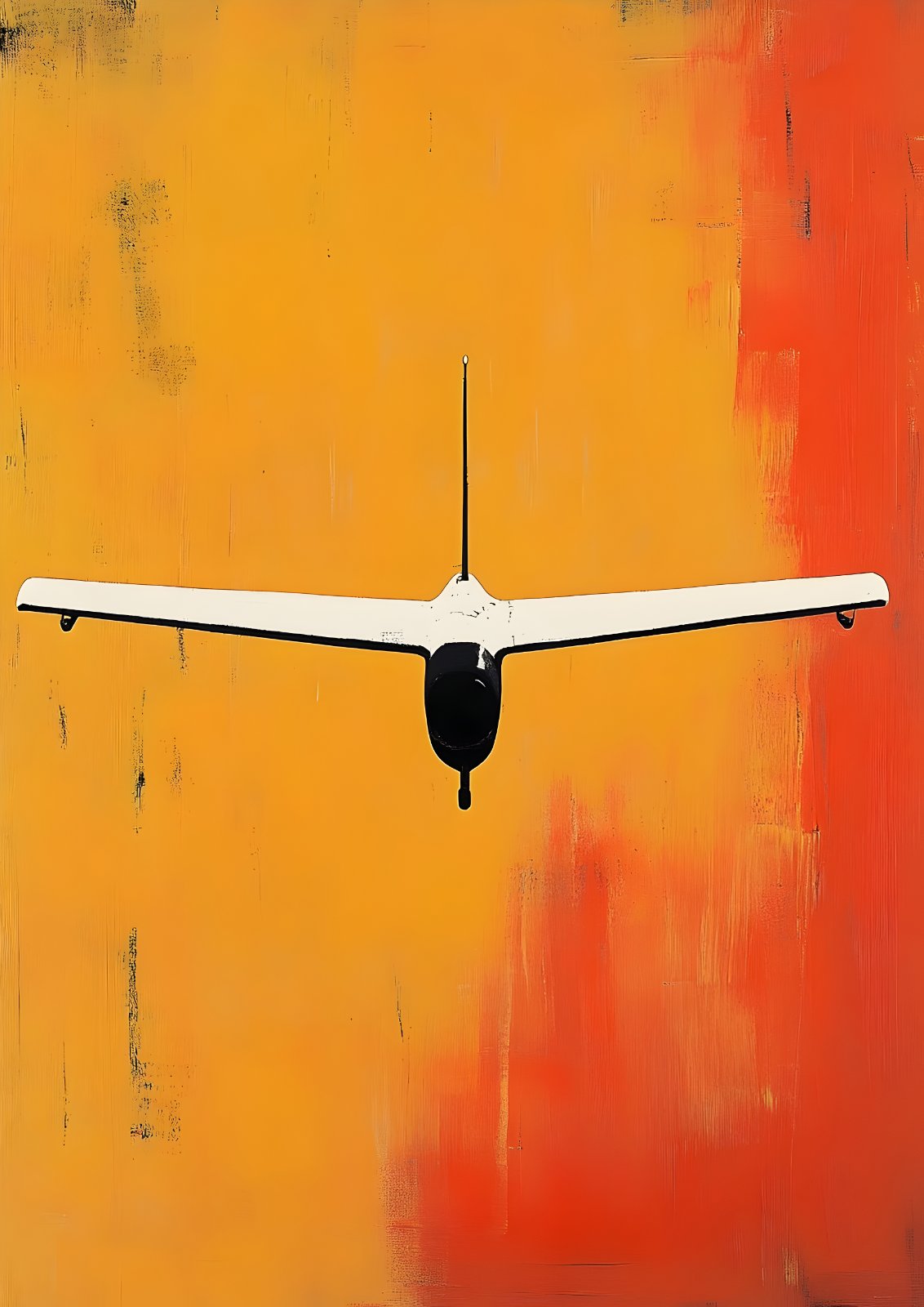Minimalist Airplane Poster | Abstract Aviation Decor | Vibrant Yellow and Orange Modern Flight Painting Print for Living Room, Office, or Pilot Gift — Poster