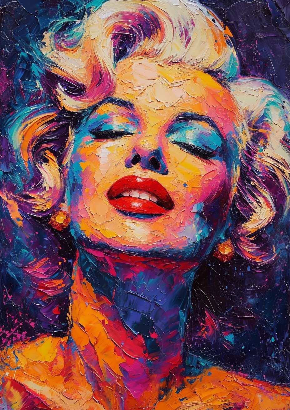 Marilyn Monroe Pop Art Poster | Colorful Abstract Celebrity Poster | Vibrant Impasto Oil Painting Style Poster | Modern Living Room Decor — Poster