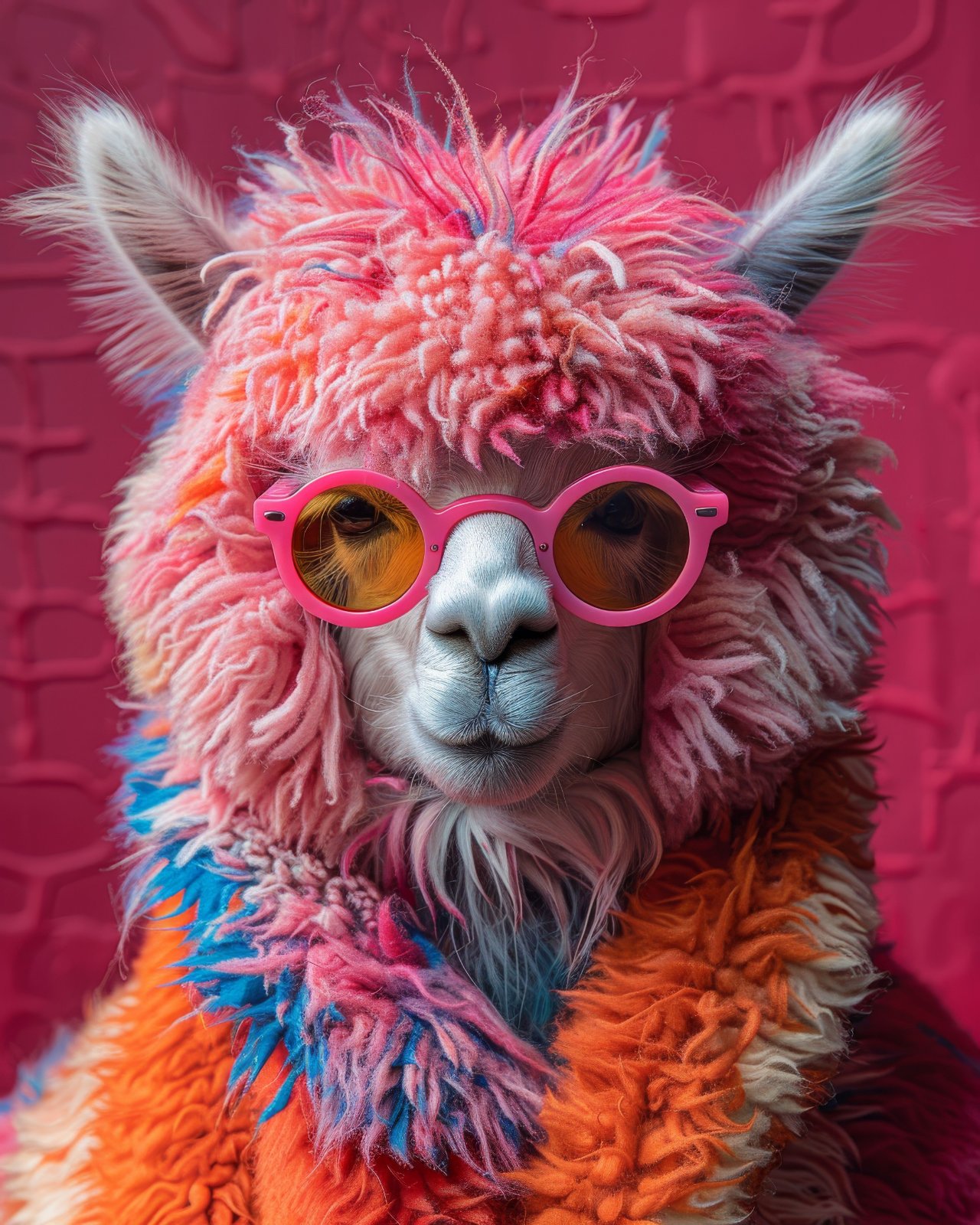 Colorful Funk Llama Poster - Vibrant Pink Alpaca Poster, Whimsical Animal Decor with Glasses — Poster