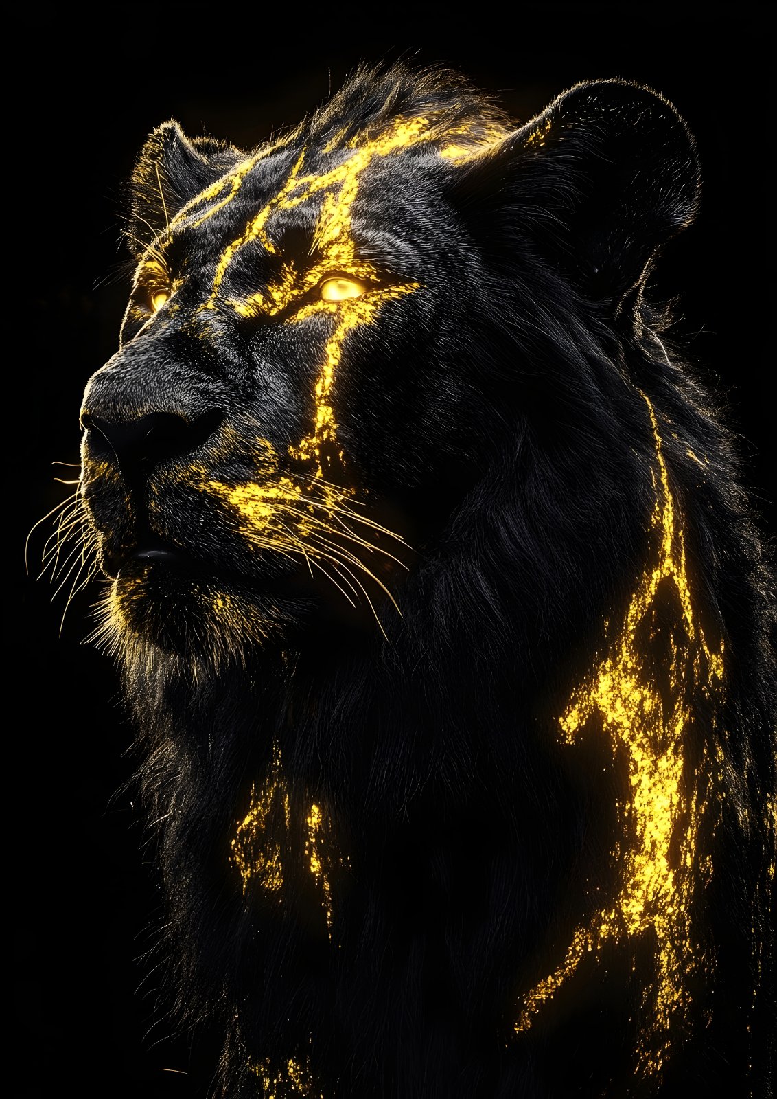 Glow-in-the-Dark Fire Lion Poster - Mythical Black Lion Lava Painting Print for Living Room & Modern Home Decor — Poster