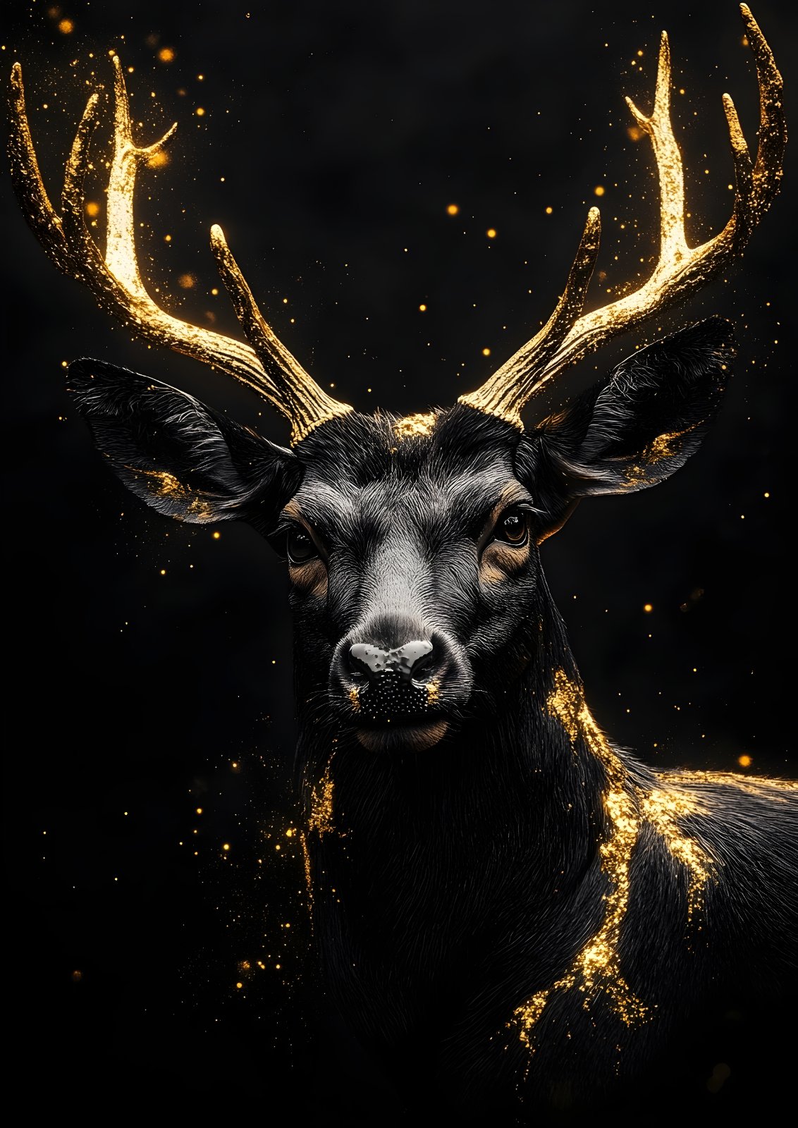 Majestic Black and Gold Deer Poster | Luxury Stag Horns Print | Modern Wildlife Poster for Living Room Office Decor — Poster