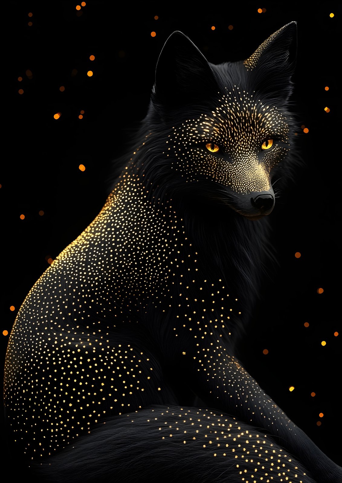Black Fox Poster, Celestial Mystic Animal Poster, Modern Gold and Black Fox Decor, Fantasy Fox Painting, Celestial Fox Poster — Poster