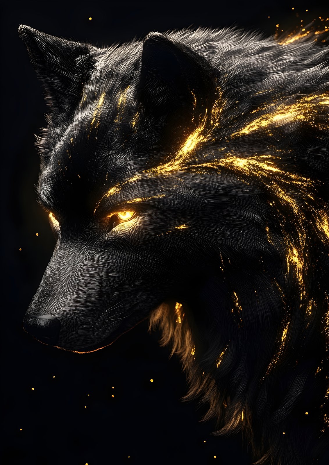 Glowing Gold and Black Wolf Poster - Modern Celestial Wildlife Print — Poster