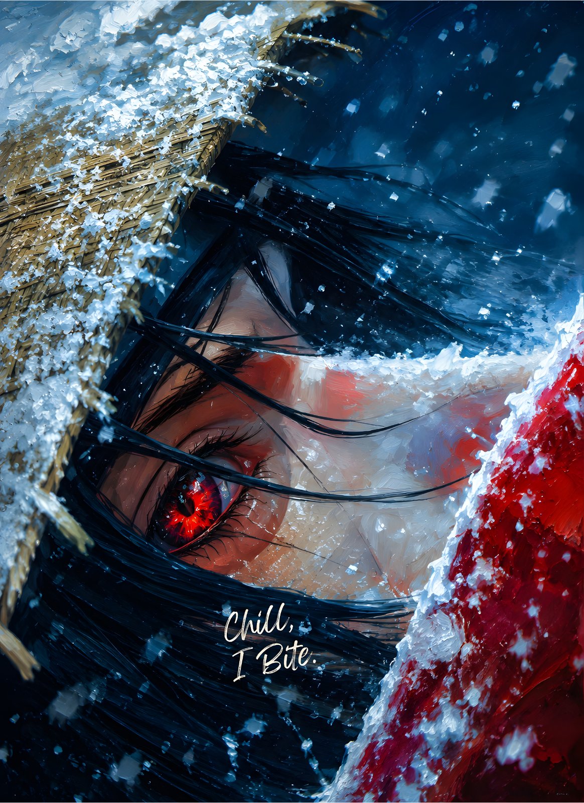 ramatic Anime Warrior Poster – "Chill, I Bite" Snow Blizzard Fantasy Poster — Poster
