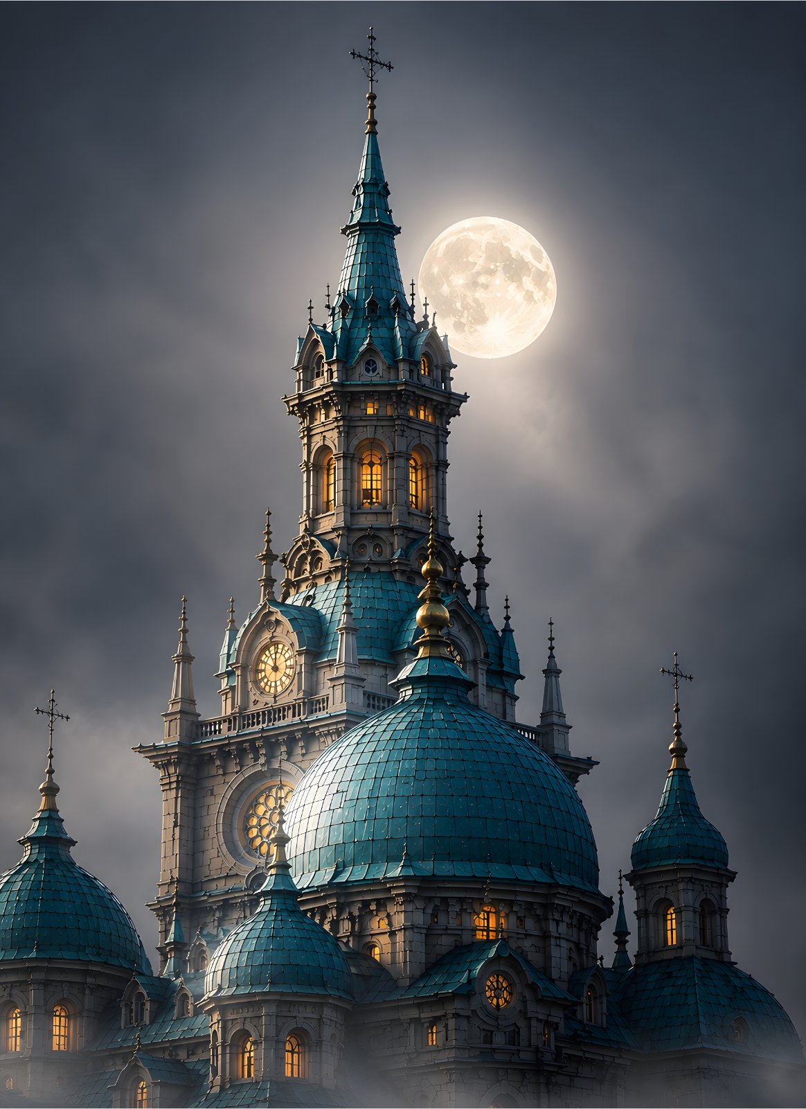 Gothic Cathedral under Full Moon Poster – Mystic Architecture Poster — Poster