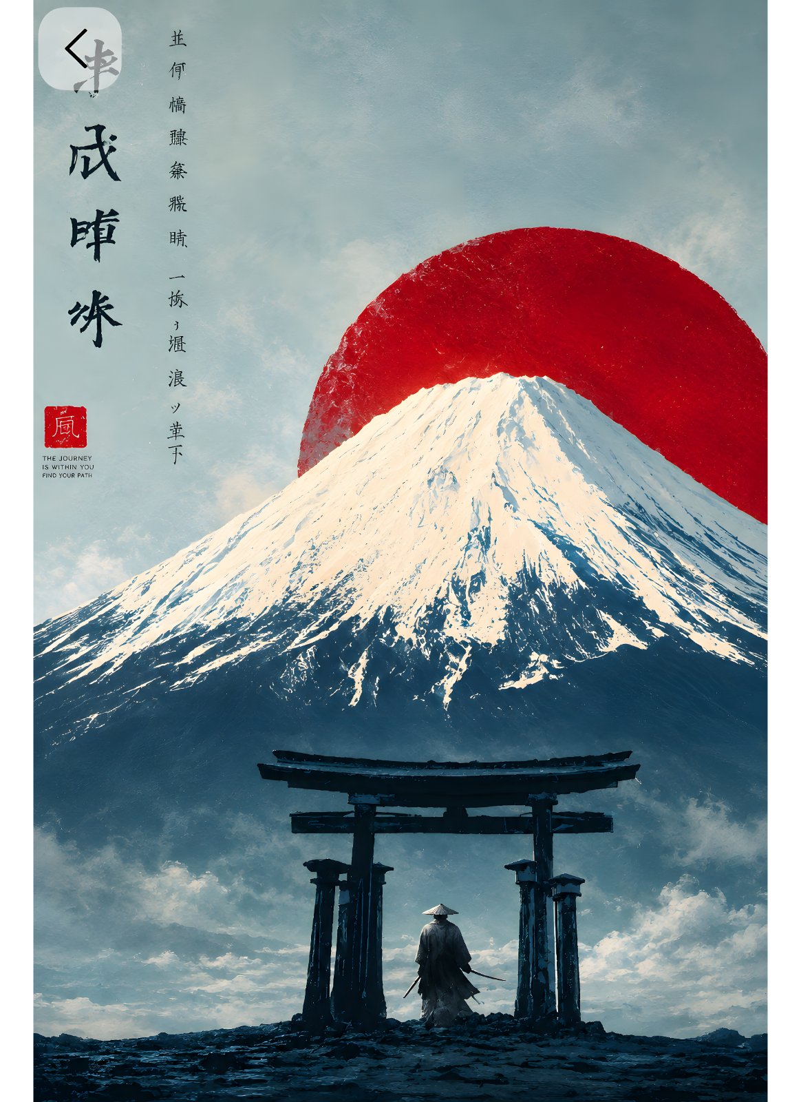 Japanese Samurai Poster – Mount Fuji & Torii Gate Poster, Traditional Ukiyo-e Style Decor — Poster