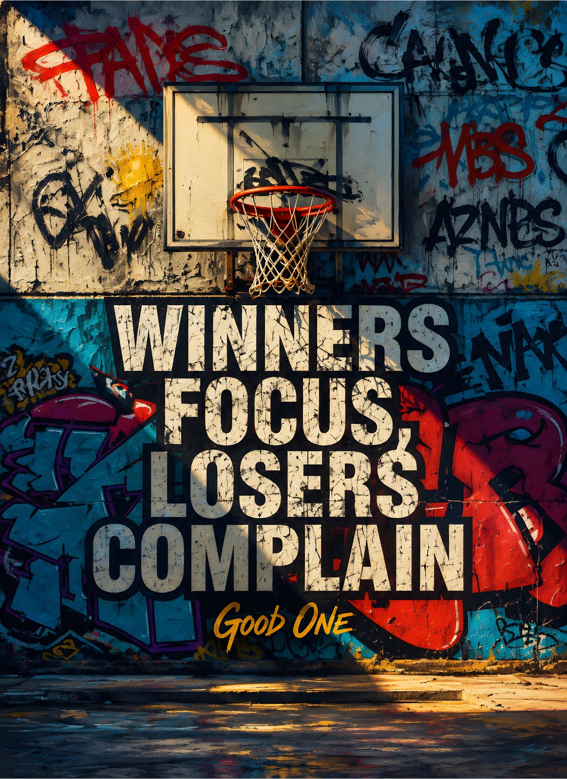 Winners Focus Losers Complain Motivational Basketball Poster – Urban Graffiti Sports Poster — Poster