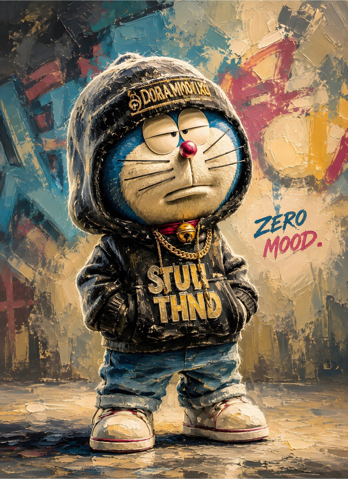 Urban Doraemon Street Art Poster - Modern Graffiti Hooded Anime Poster Wall Decor — Poster
