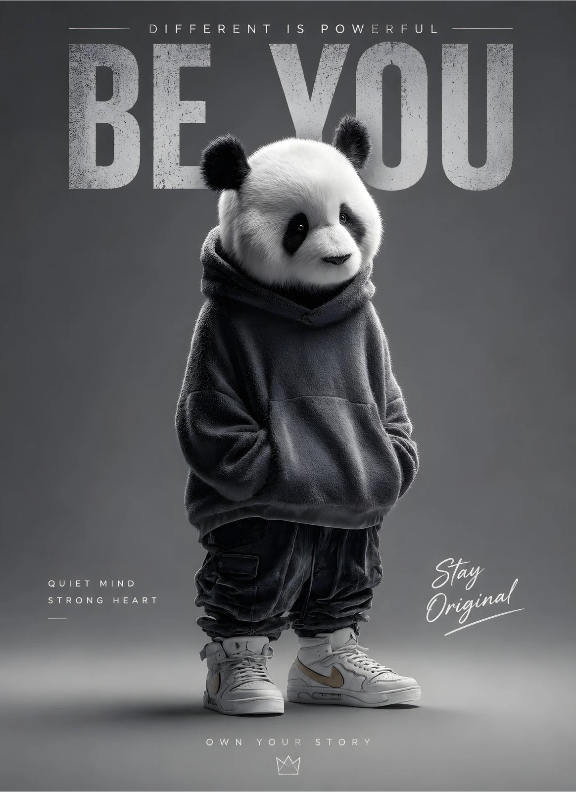 Be You Panda Poster – Inspirational Black & White Motivational Animal Poster — Poster
