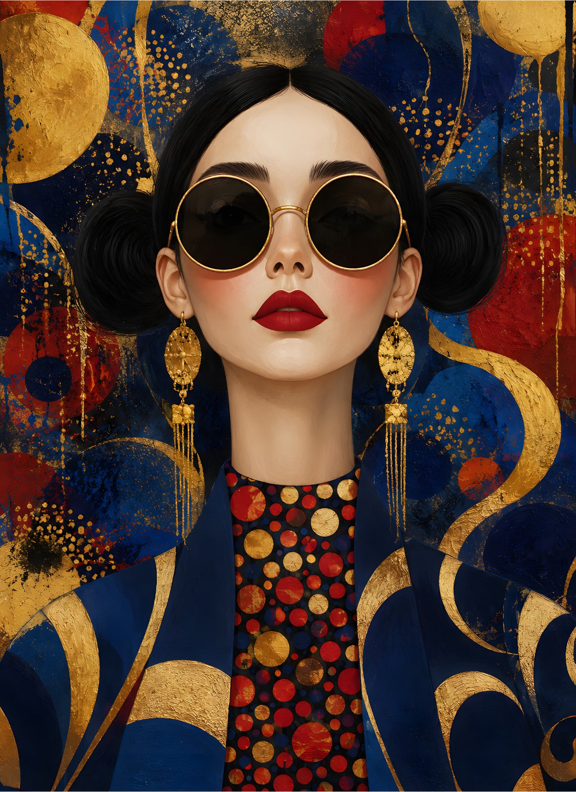 Modern Art Deco Woman Poster - Abstract Blue and Gold Poster - Chic Pop Art Portrait — Poster