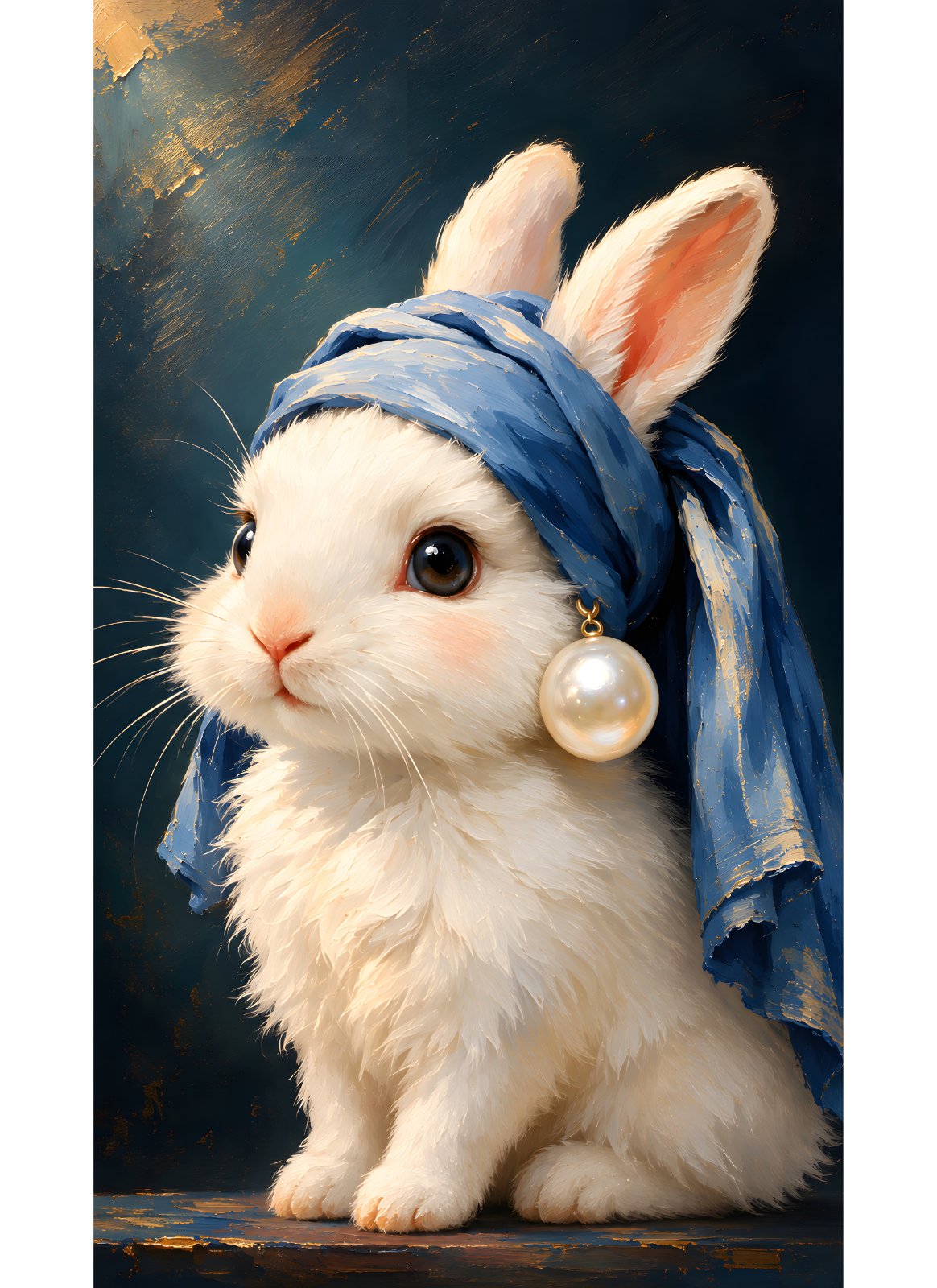 Bunny with a Pearl Earring Poster | Cute Animal Masterpiece Parody Print — Poster