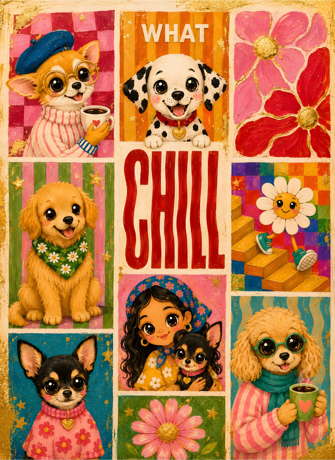 Cute Colorful Dog Poster - Retro Vibrant Puppy Poster, Aesthetic Nursery Poster, Whimsical Pet Lover Gift — Poster