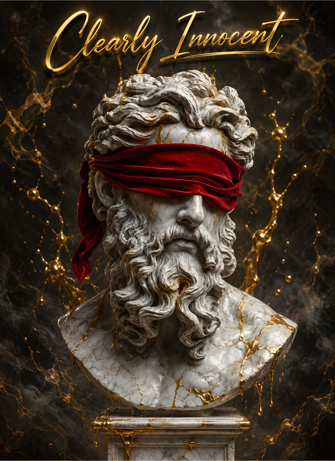 Clearly Innocent Blindfolded Greek Statue Poster - Modern Classical Marble & Gold Foil Effect Print — Poster