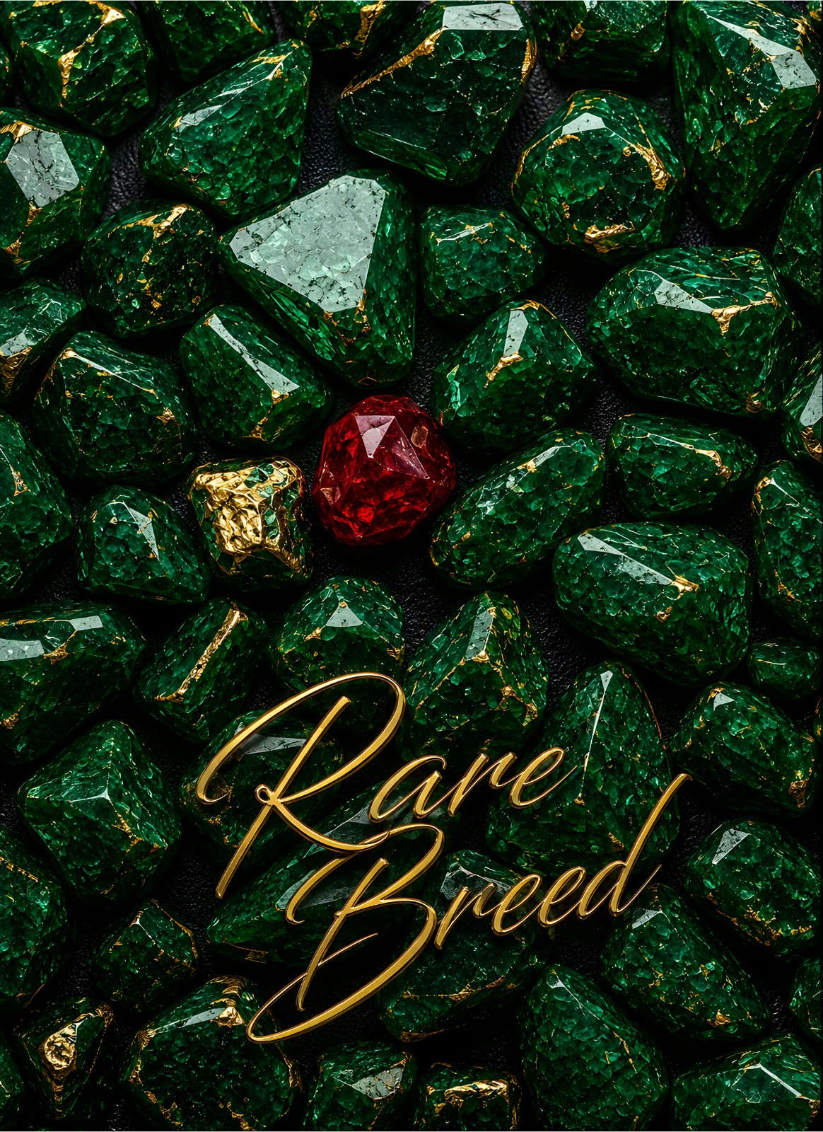 "Rare Breed" Luxury Emerald Green Crystal Poster – Ruby Red Gemstone Poster, Modern Gold Vein Geode Poster, Glam Home Decor — Poster