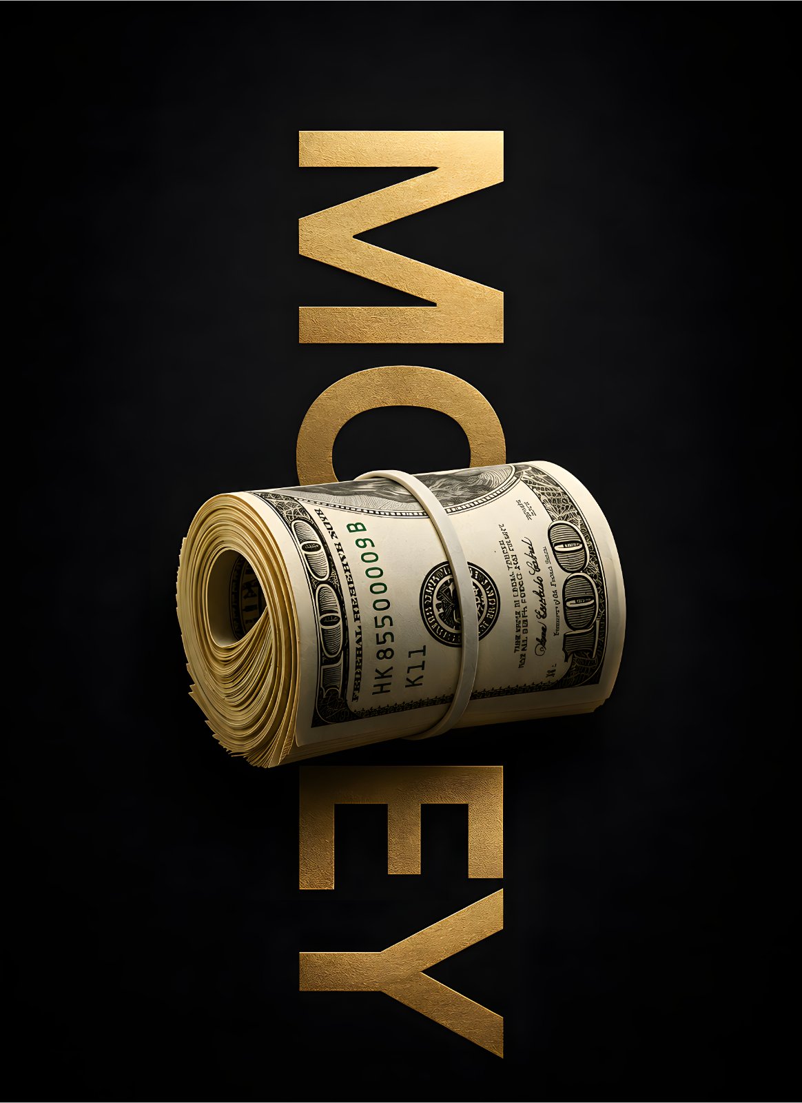 Modern Luxury Money Poster - Gold Typography Roll of Cash Poster — Poster