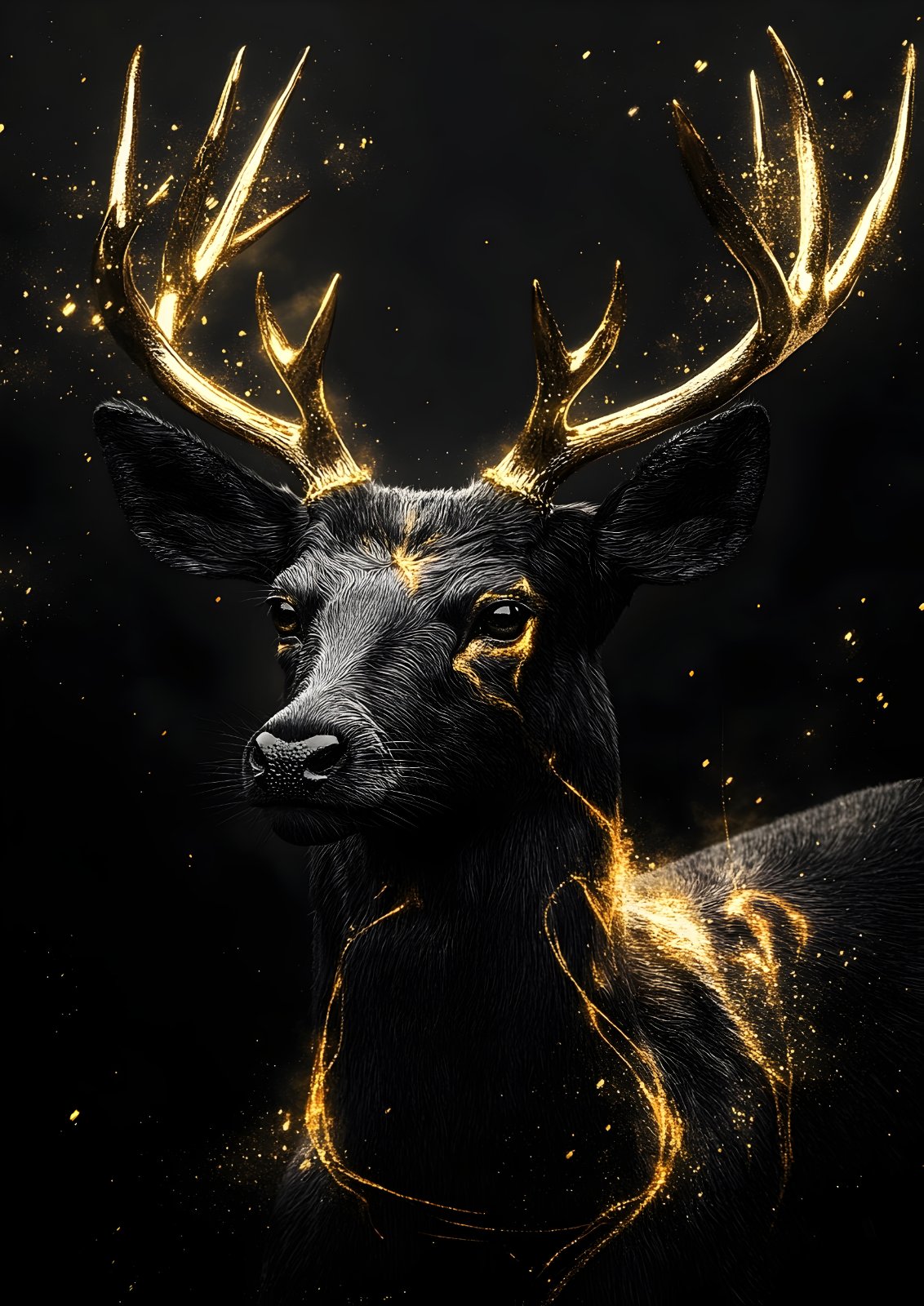 Majestic Black & Gold Deer Poster - Mystical Stag Fine Art Print, Dark Luxury Animal Artwork for Living Room & Office Decor — Poster poster — stag wall decor