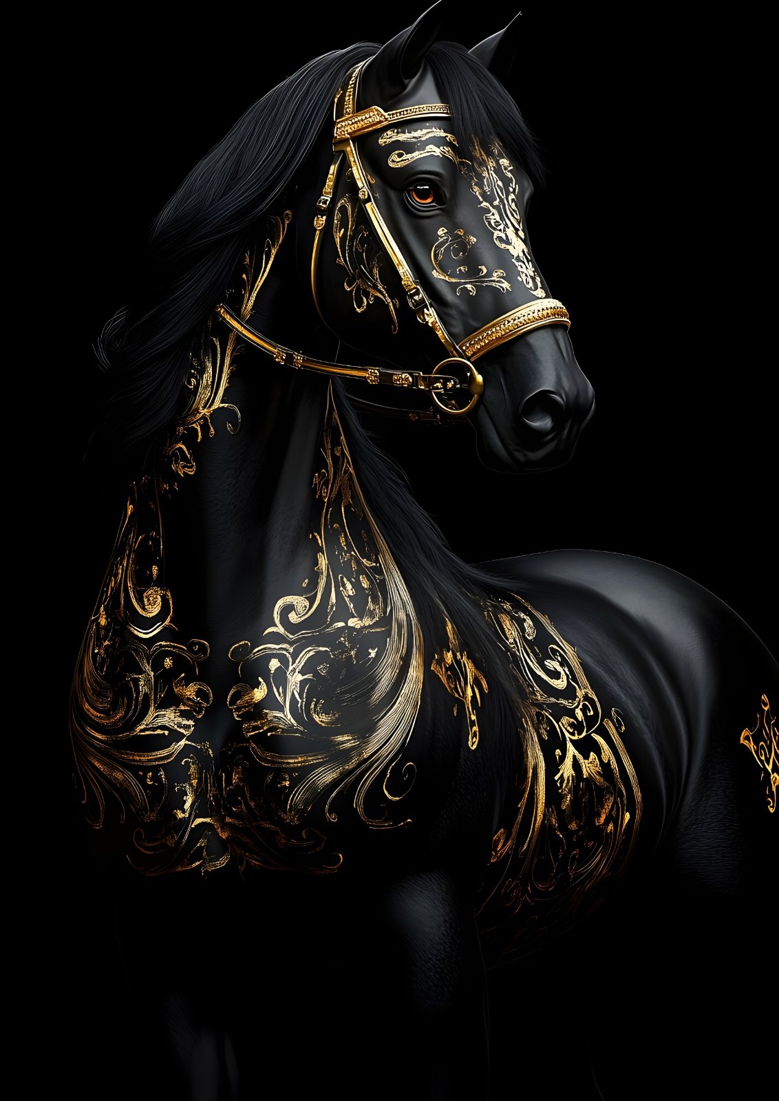 Majestic Black & Gold Horse Poster – Ornate Equestrian Poster & Regal Dark Luxury Decor — Poster poster — equestrian decor