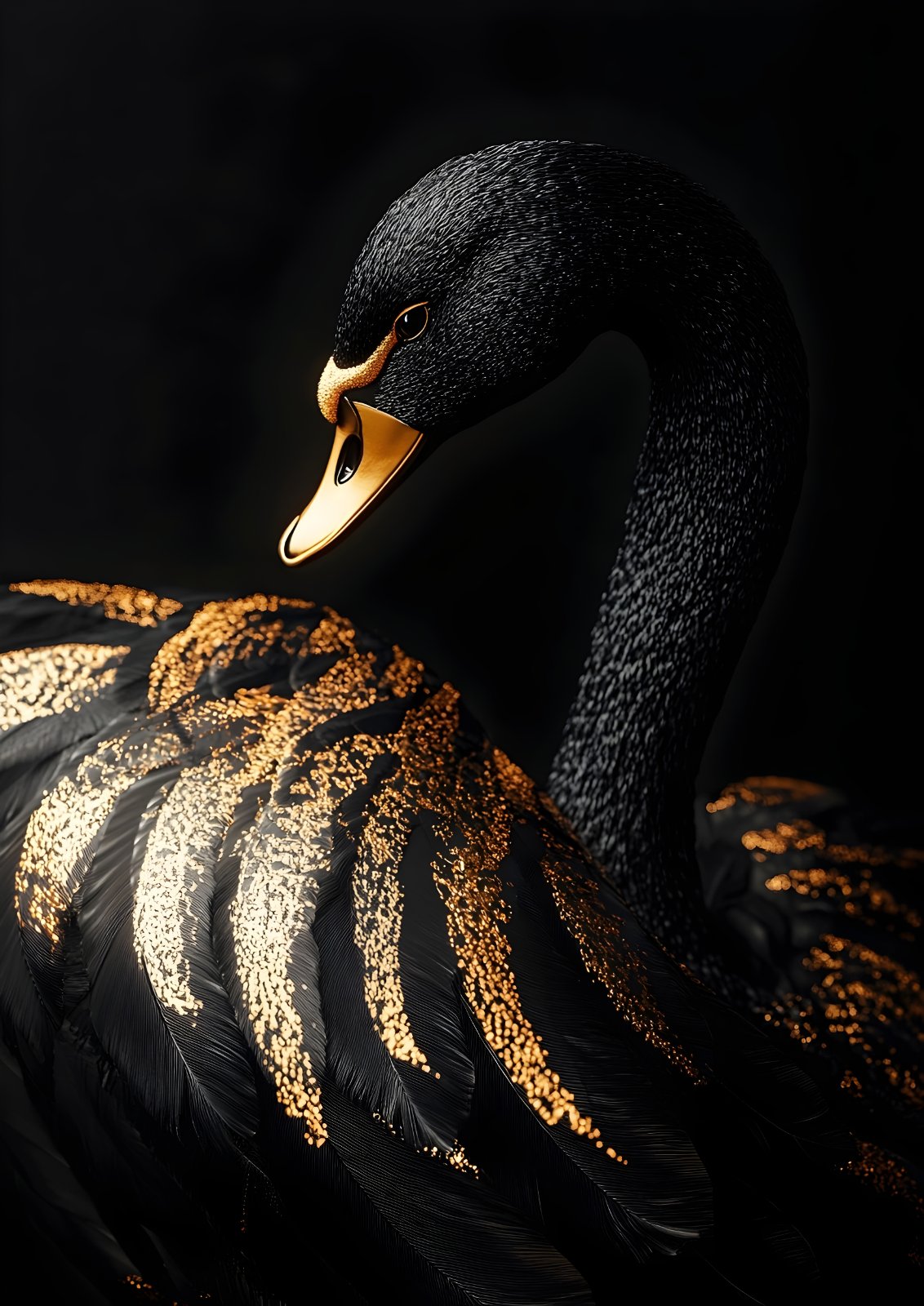 Luxury Black Swan Poster - Black and Gold Feathers Fine Art Print for Modern Home Decor — Poster poster — swan canvas print