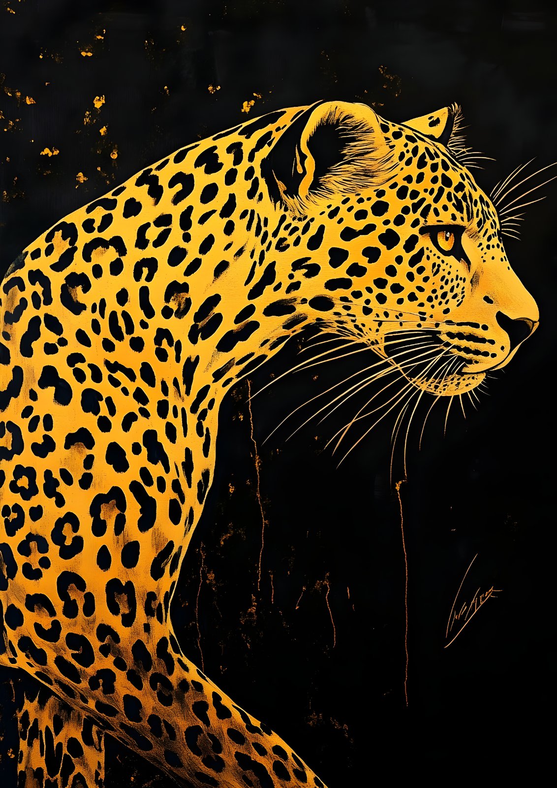 Majestic Black and Gold Leopard Poster – Modern High-Contrast Wildlife Portrait Print, Luxury Big Cat Poster Decor — Poster poster — leopard wall decor