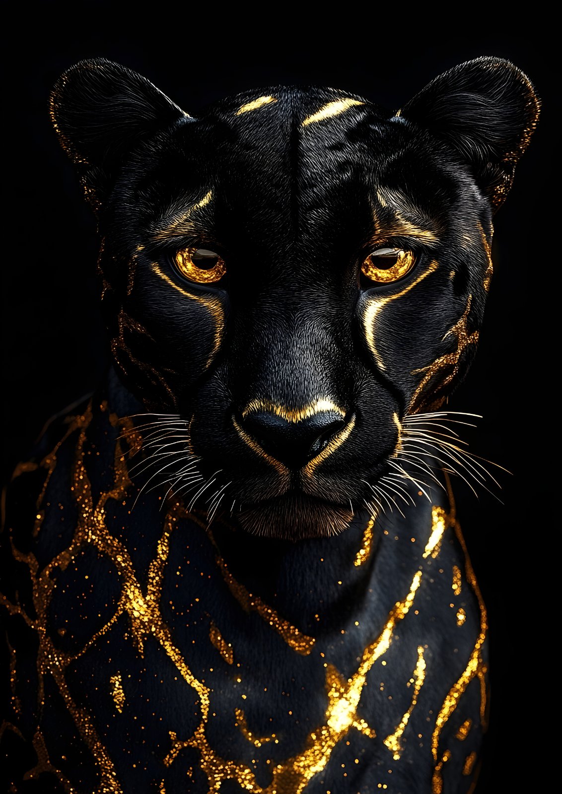 Black and Gold Panther Poster – Luxury Kintsugi Wildlife Poster — Poster poster — black panther